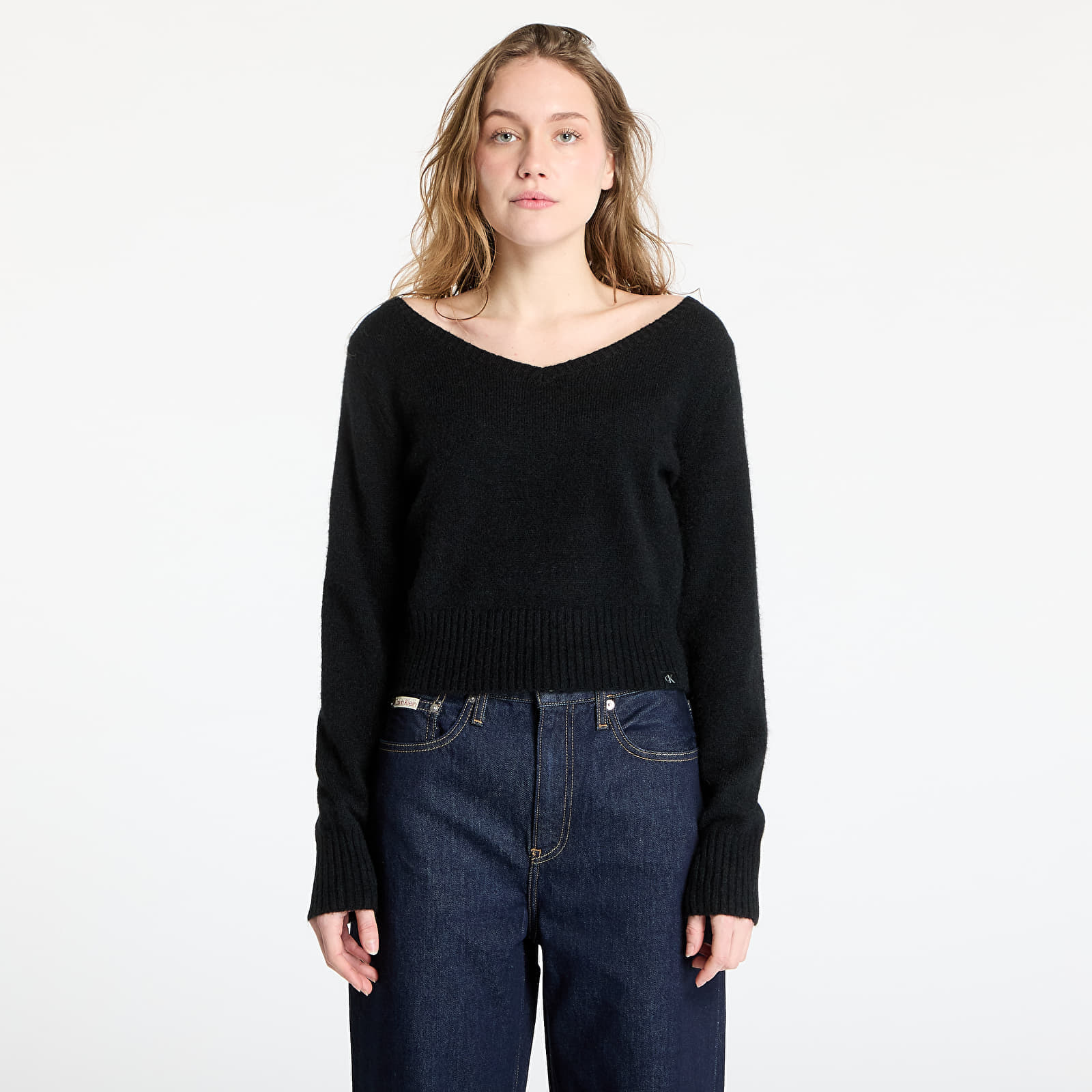 Trui Calvin Klein Jeans Fluffy Yarn V-Neck Sweater Black XS