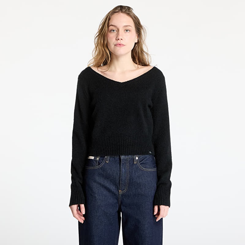 Džemperis Calvin Klein Jeans Fluffy Yarn V-Neck Sweater Black