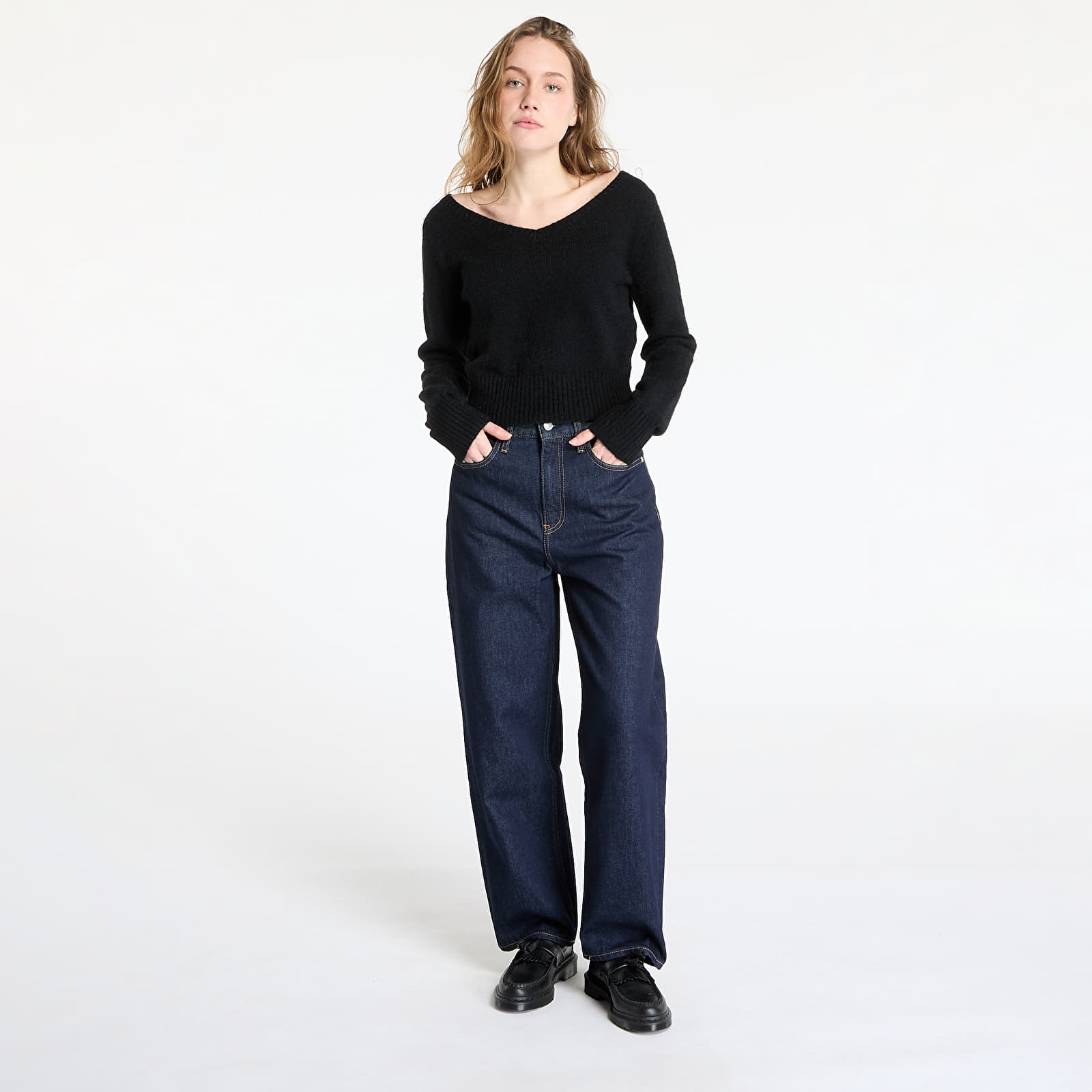 Damestruien Calvin Klein Jeans Fluffy Yarn V-Neck Sweater Black