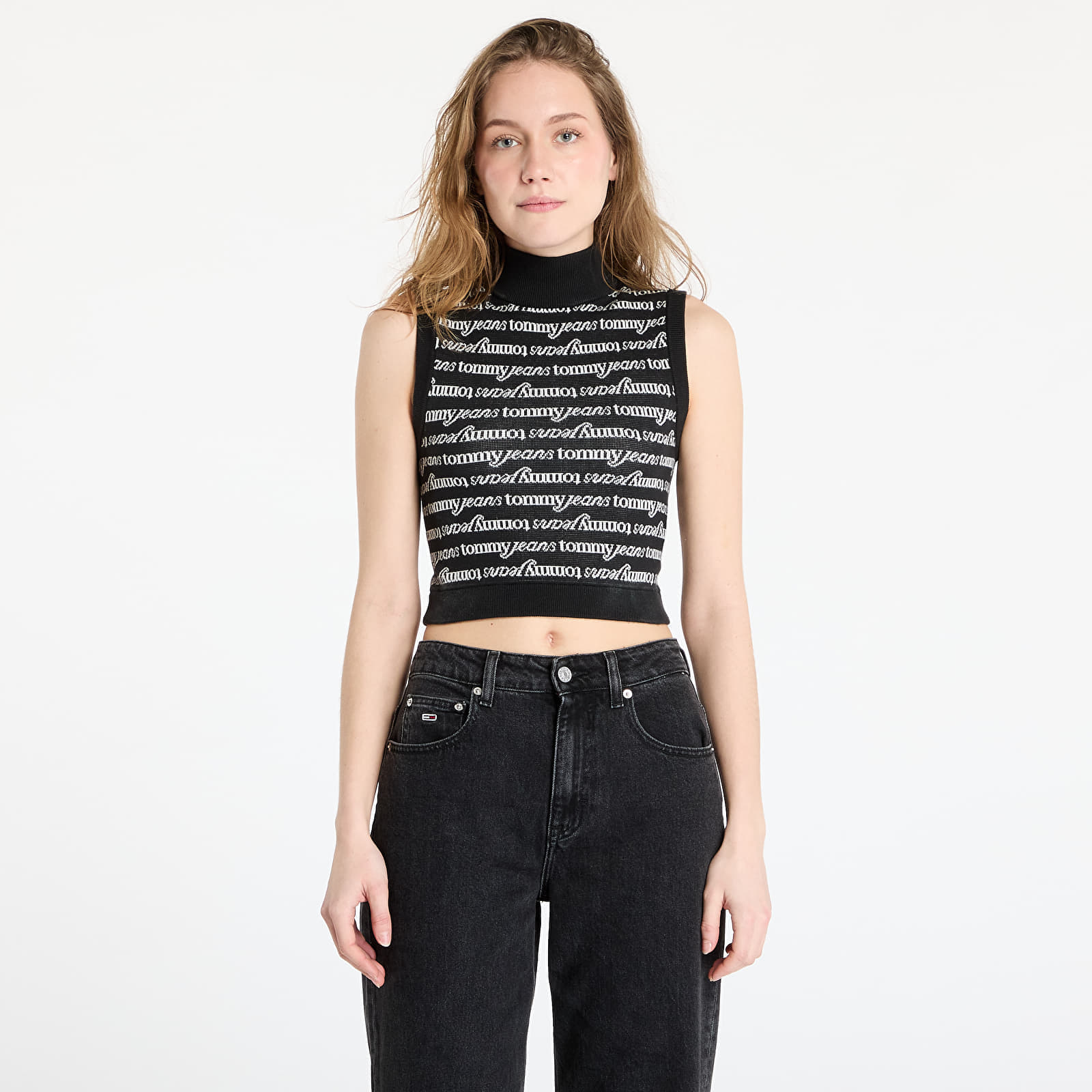 Svetr Tommy Jeans Crop Script Vest Black XS