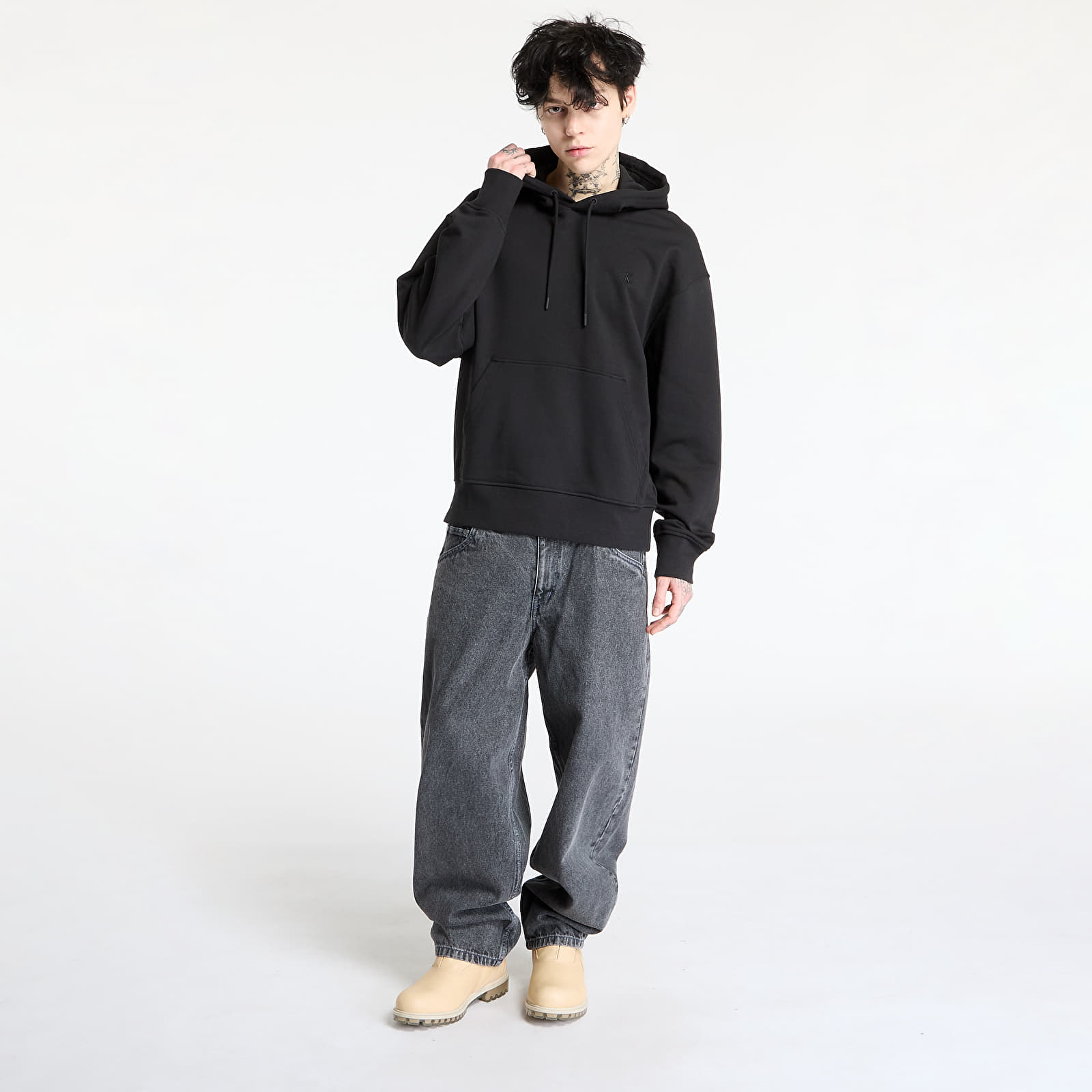 Мъжки потници Calvin Klein Jeans Soft Layered Monogram Hoodie Black