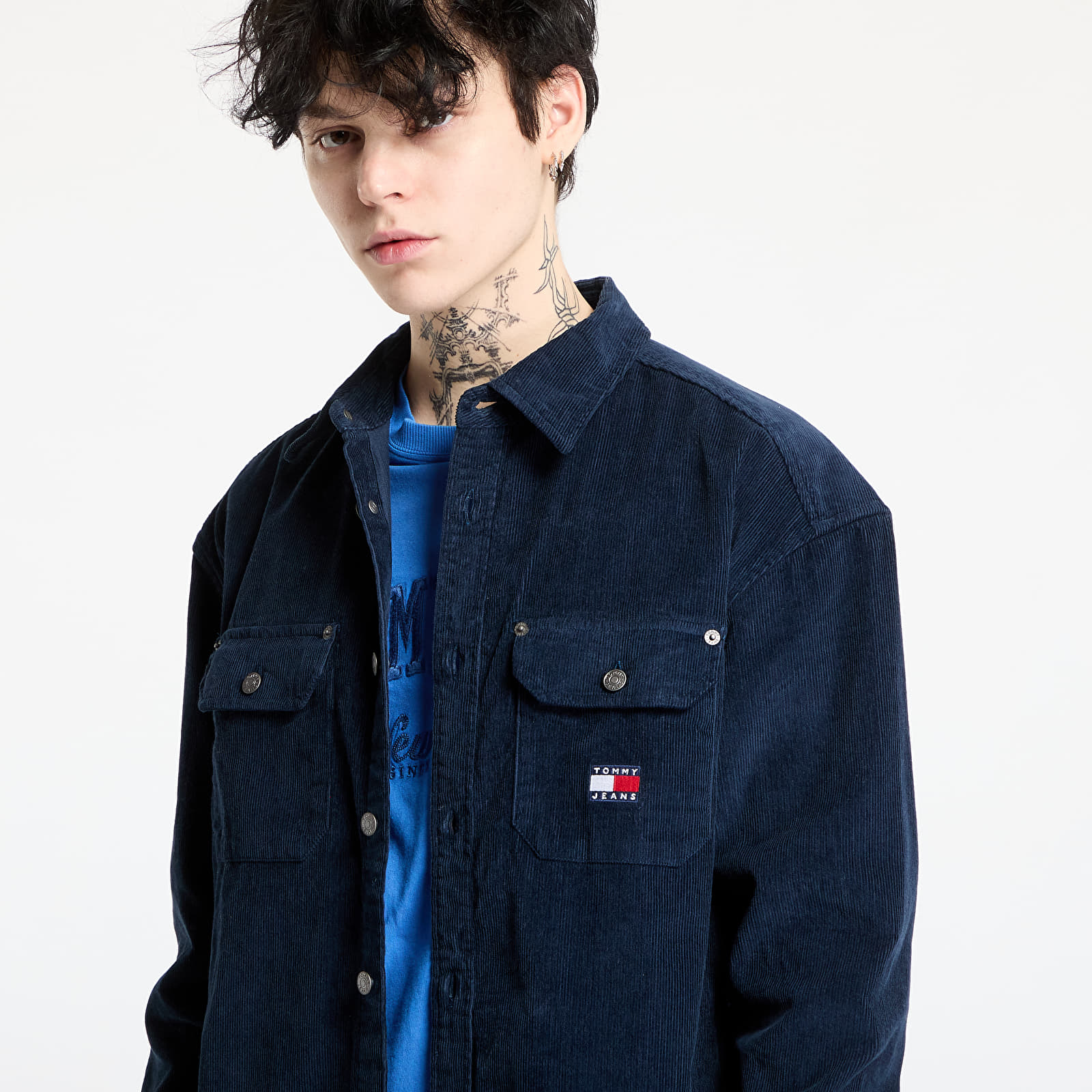 Moške srajce Tommy Jeans Relaxed Cord Shirt Dark Night Navy