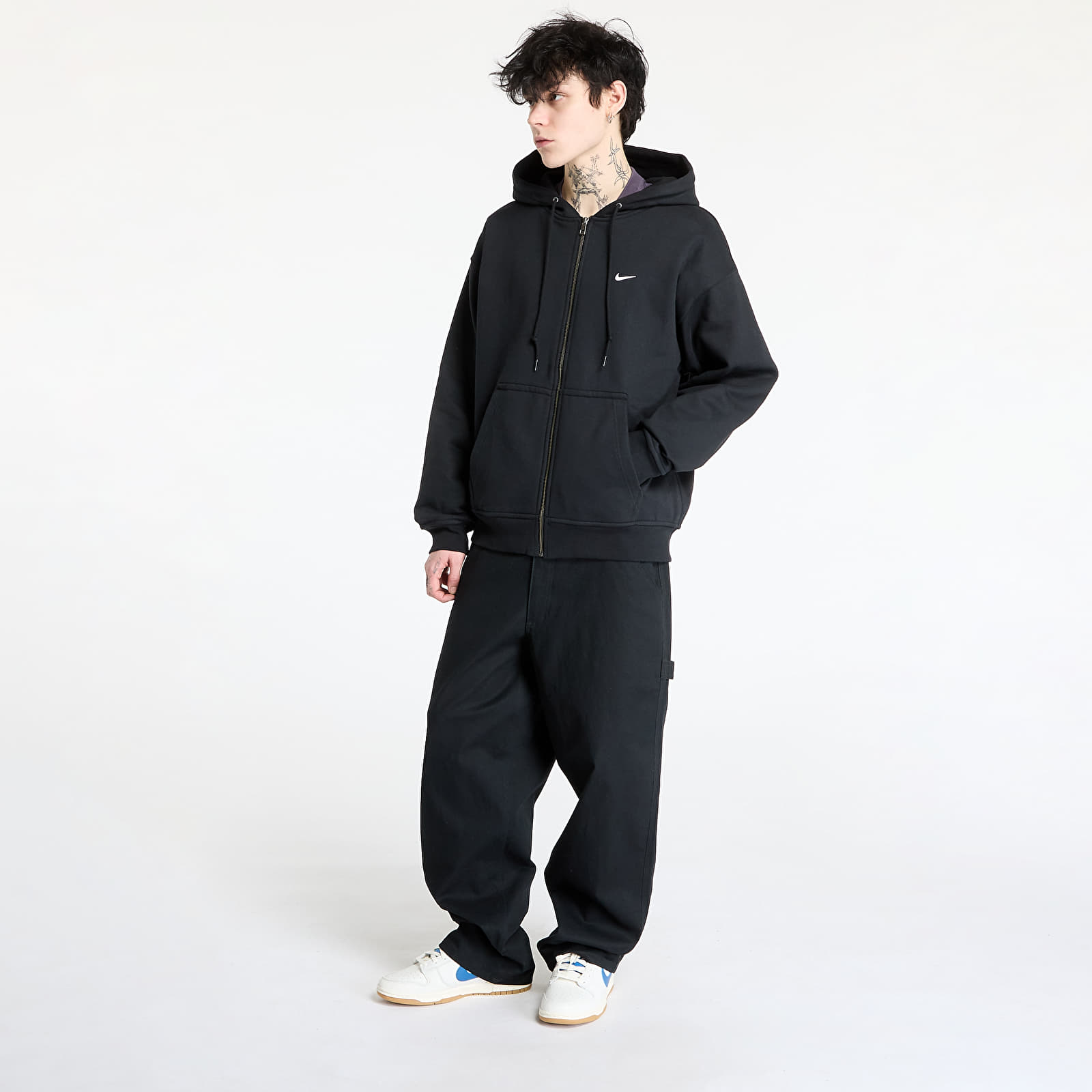 Bluzy męskie Nike Solo Swoosh Men's Thermal Full-Zip Hoodie Black/ White