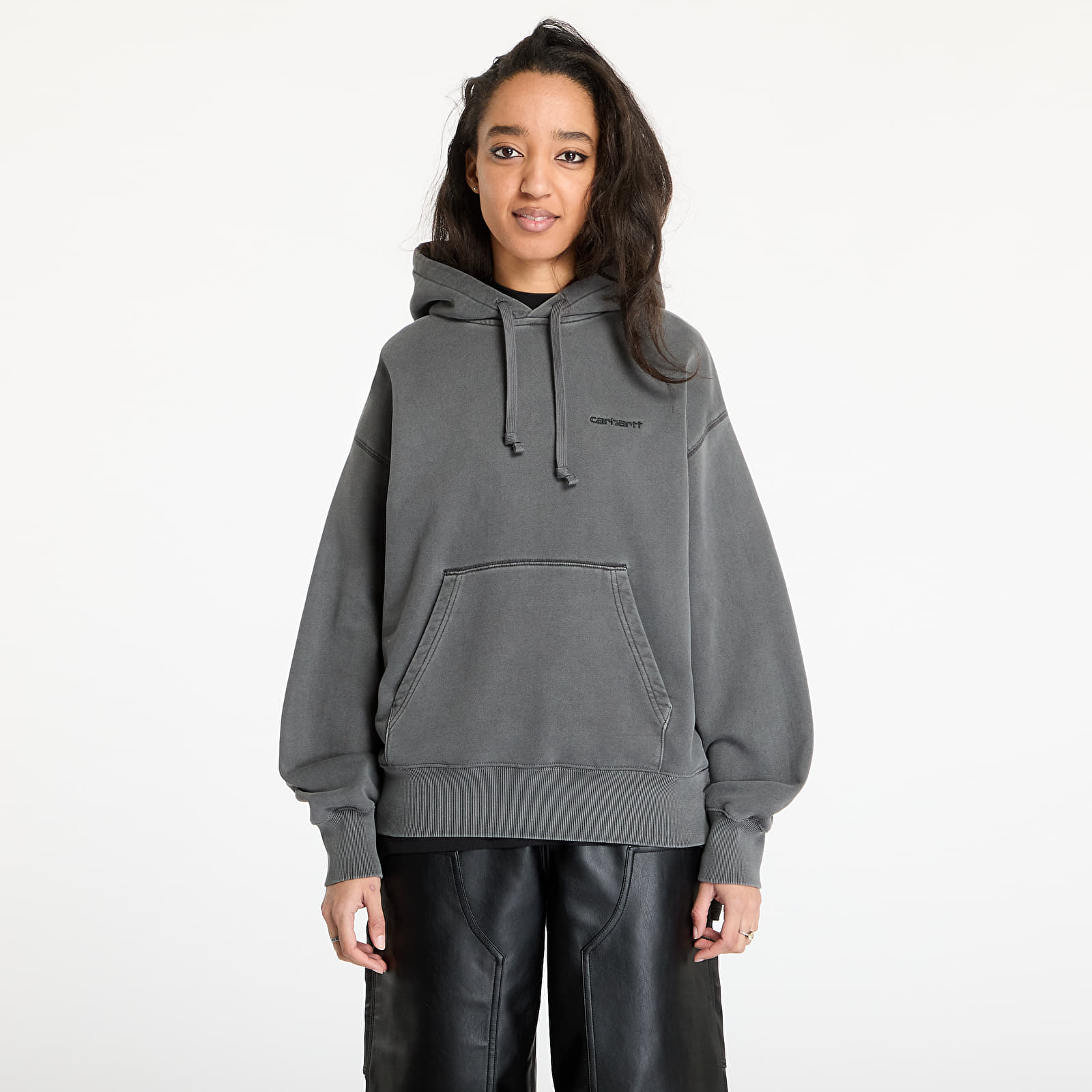 Sudaderas de mujer Carhartt WIP W' Hooded Lumo Sweat Black Garment Dyed