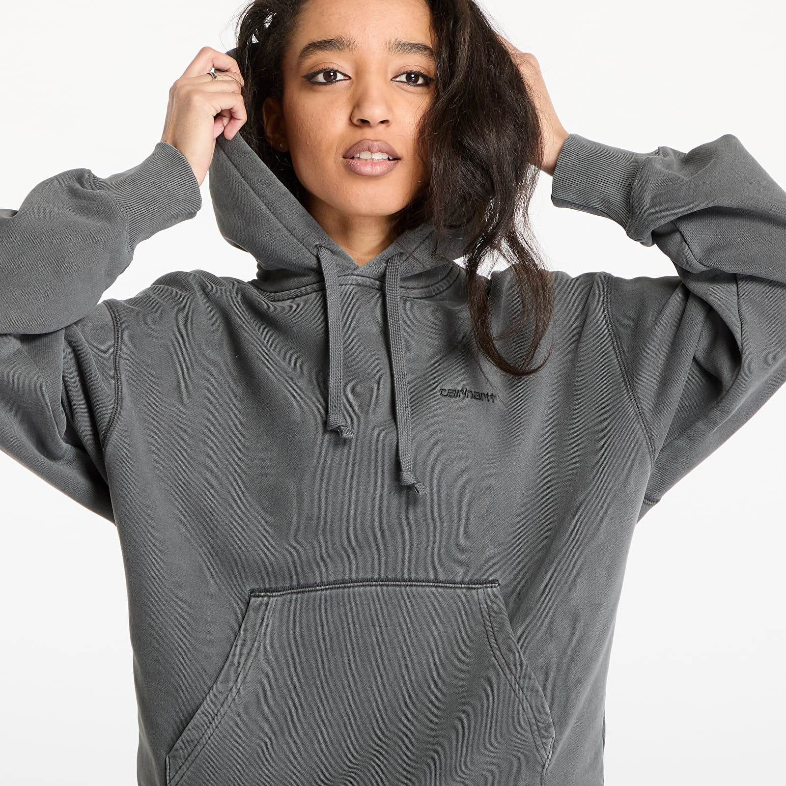 Sudaderas de mujer Carhartt WIP W' Hooded Lumo Sweat Black Garment Dyed