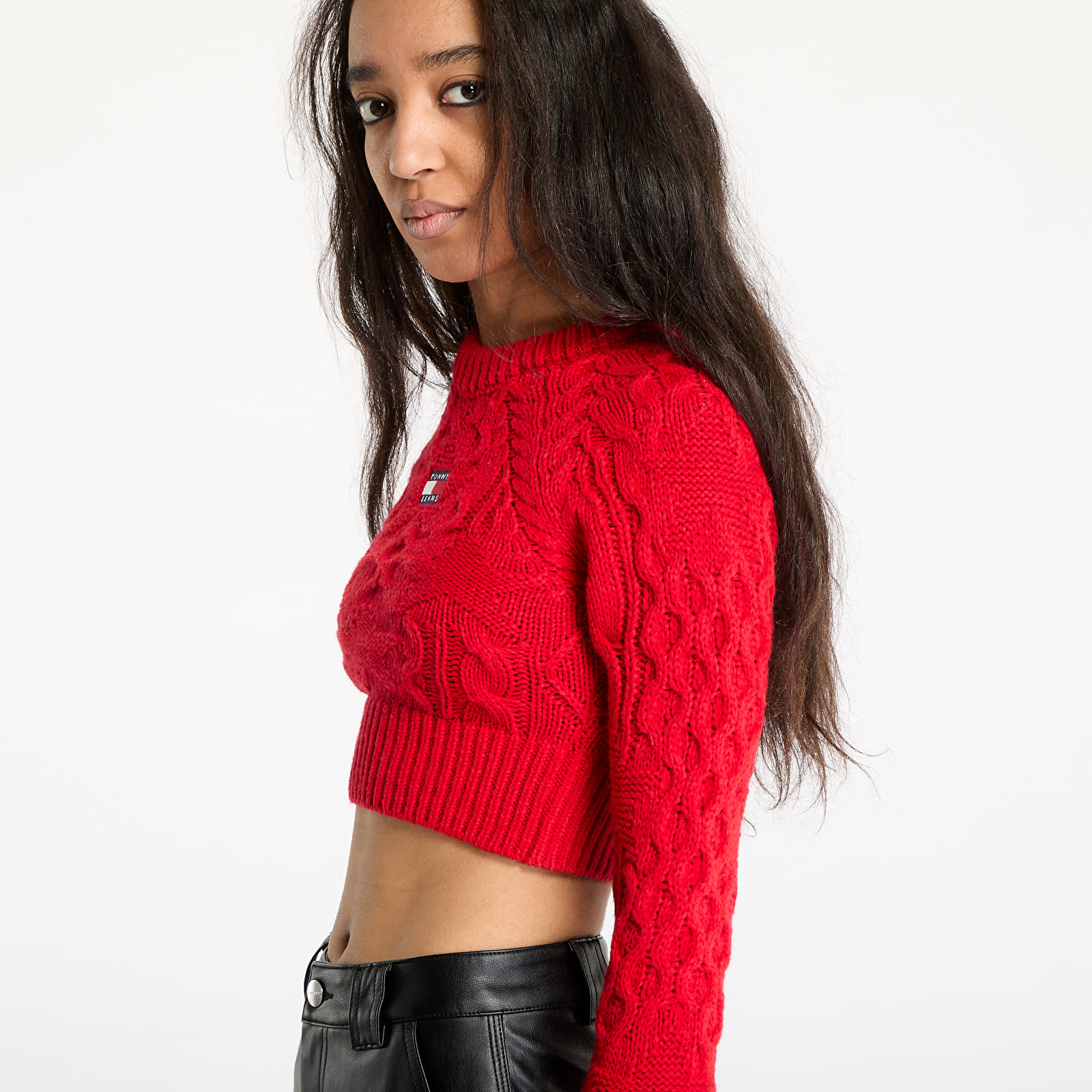 Ženski džemperi Tommy Jeans Badge Star Cable Sweater Red