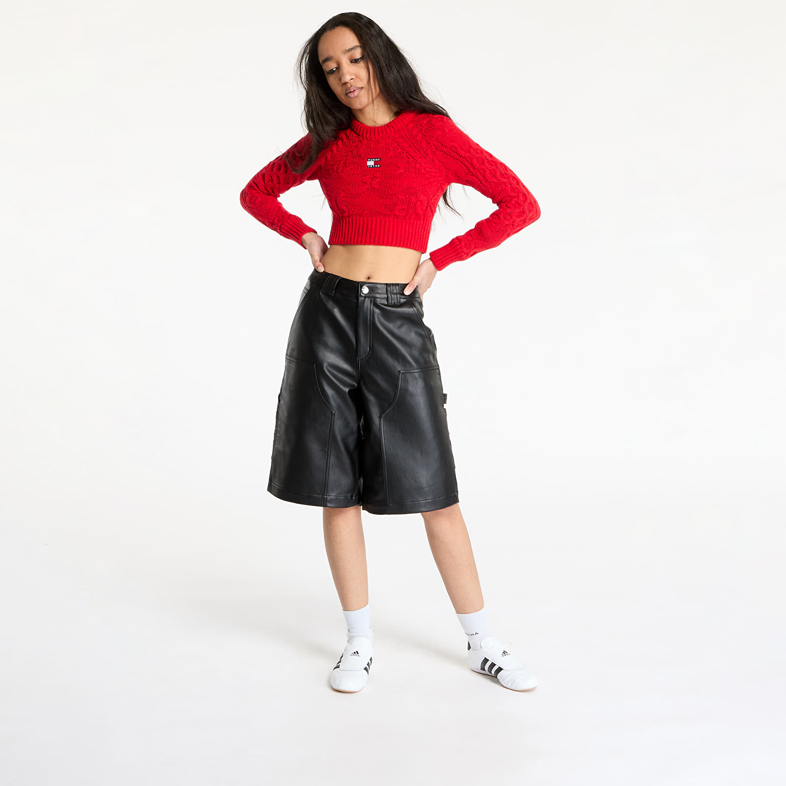 Ženski džemperi Tommy Jeans Badge Star Cable Sweater Red