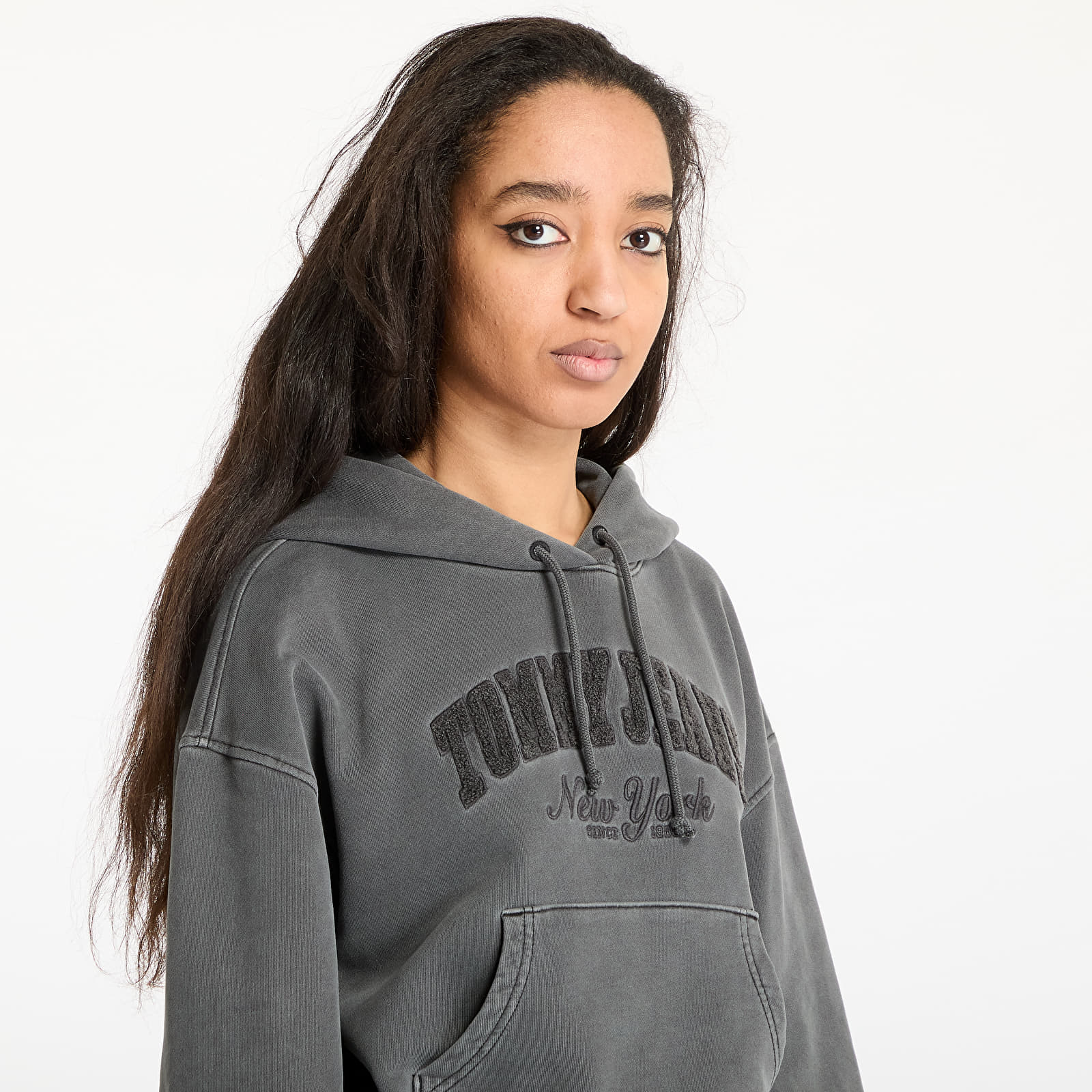 Women's Sweatshirts Tommy Jeans Boxy Crop Varsity Hoodie Black