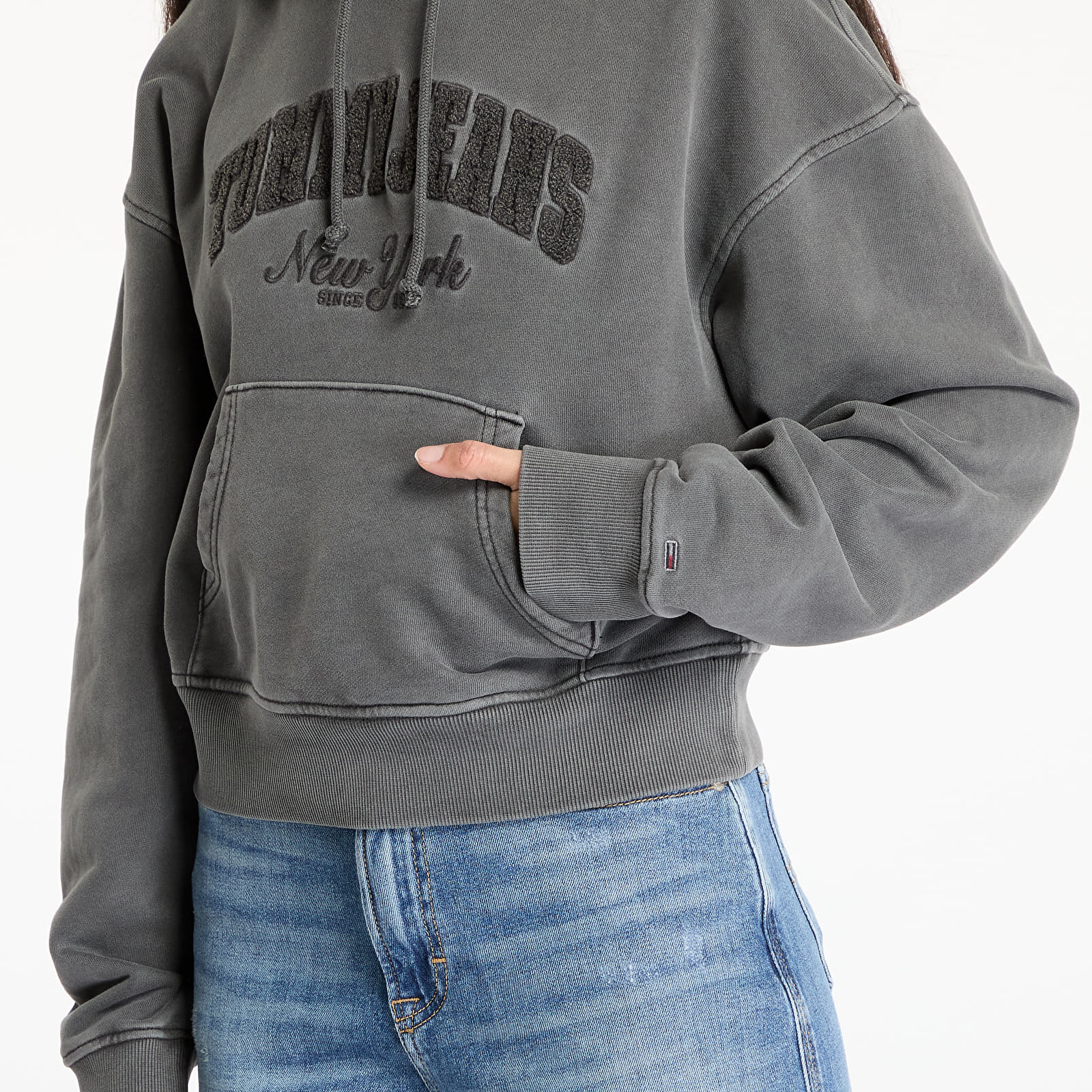 Women's Sweatshirts Tommy Jeans Boxy Crop Varsity Hoodie Black