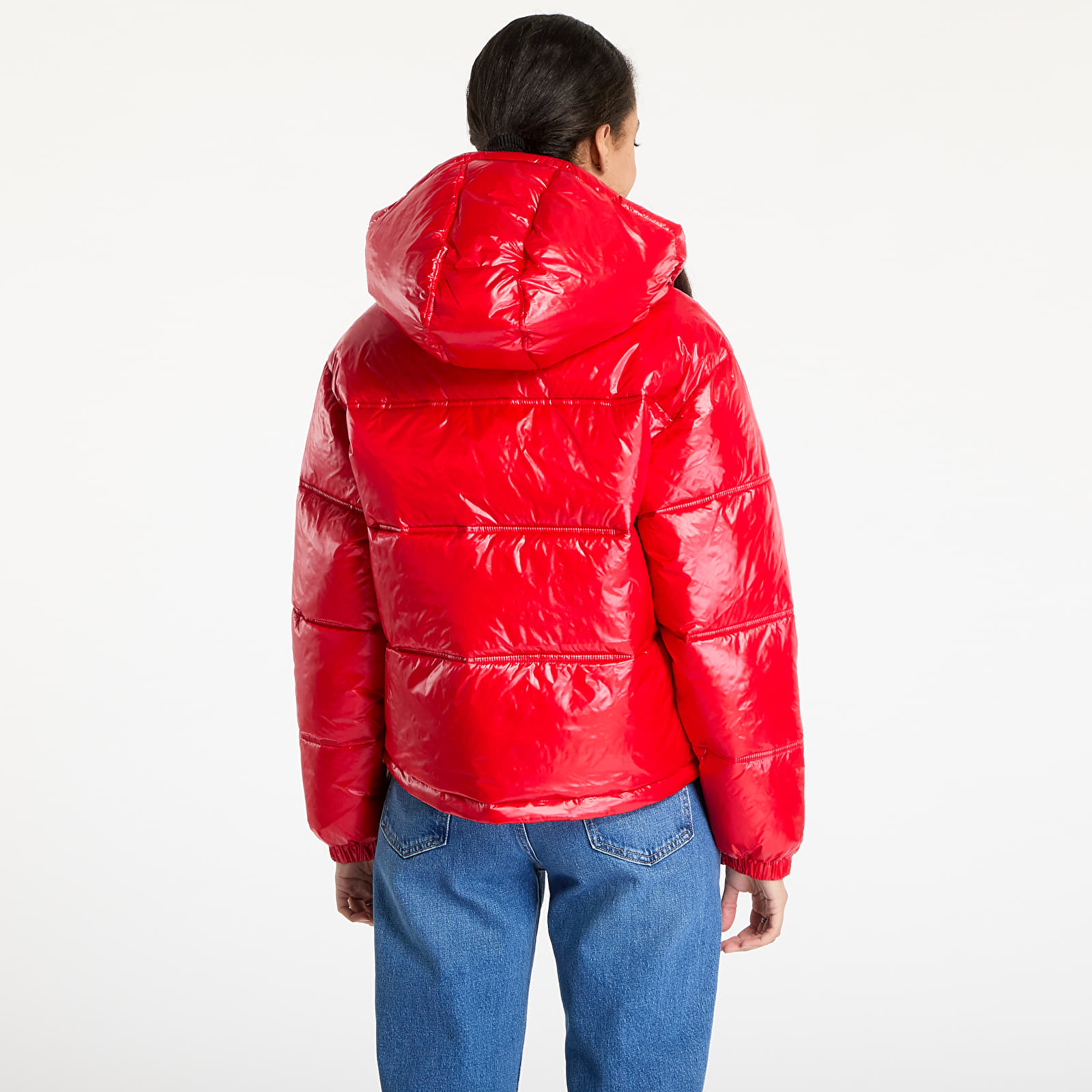 Ženske jakne Tommy Jeans Shiny Hooded Badge Jacket Red