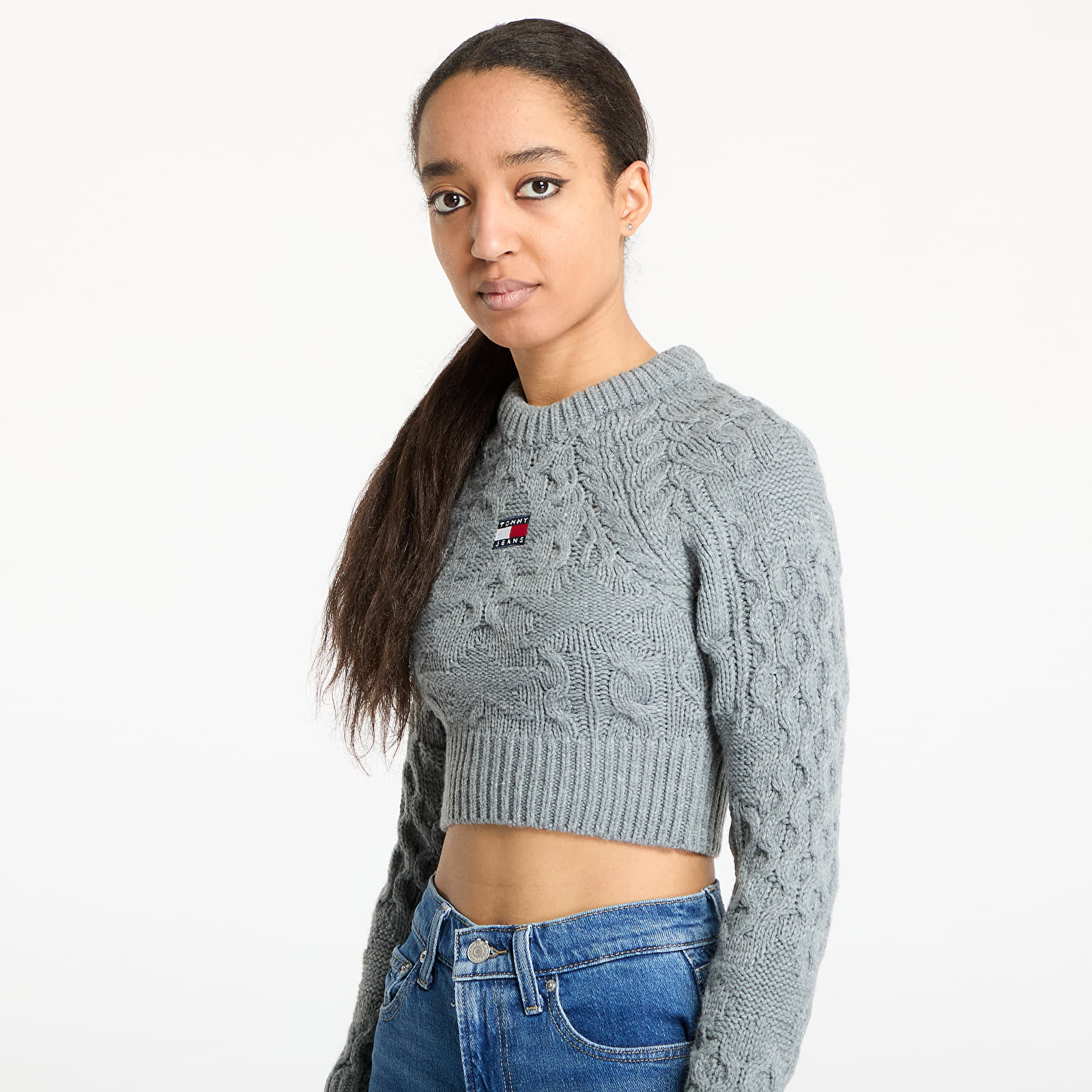 Women's Sweaters Tommy Jeans Badge Star Cable Sweater Gray