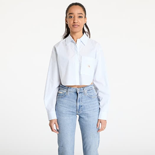 Calvin Klein Jeans Woven Label Cropped Shirt Blue