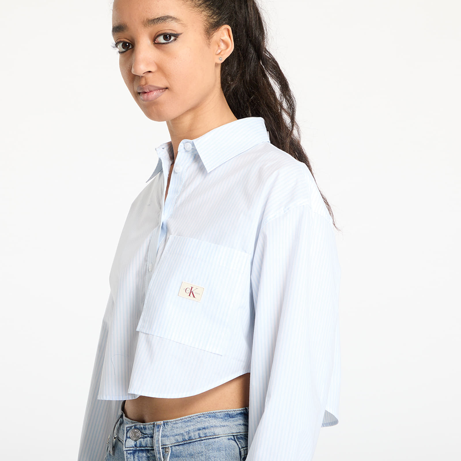 Women's Shirts Calvin Klein Jeans Woven Label Cropped Shirt Blue