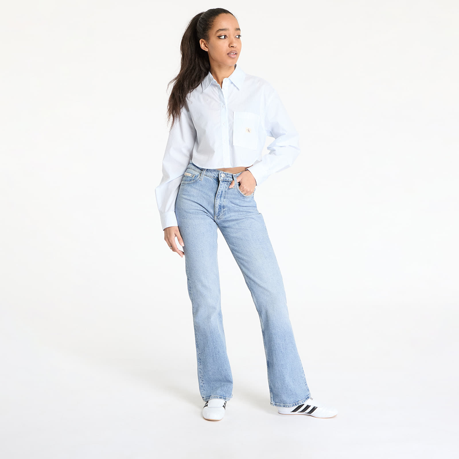 Women's Shirts Calvin Klein Jeans Woven Label Cropped Shirt Blue