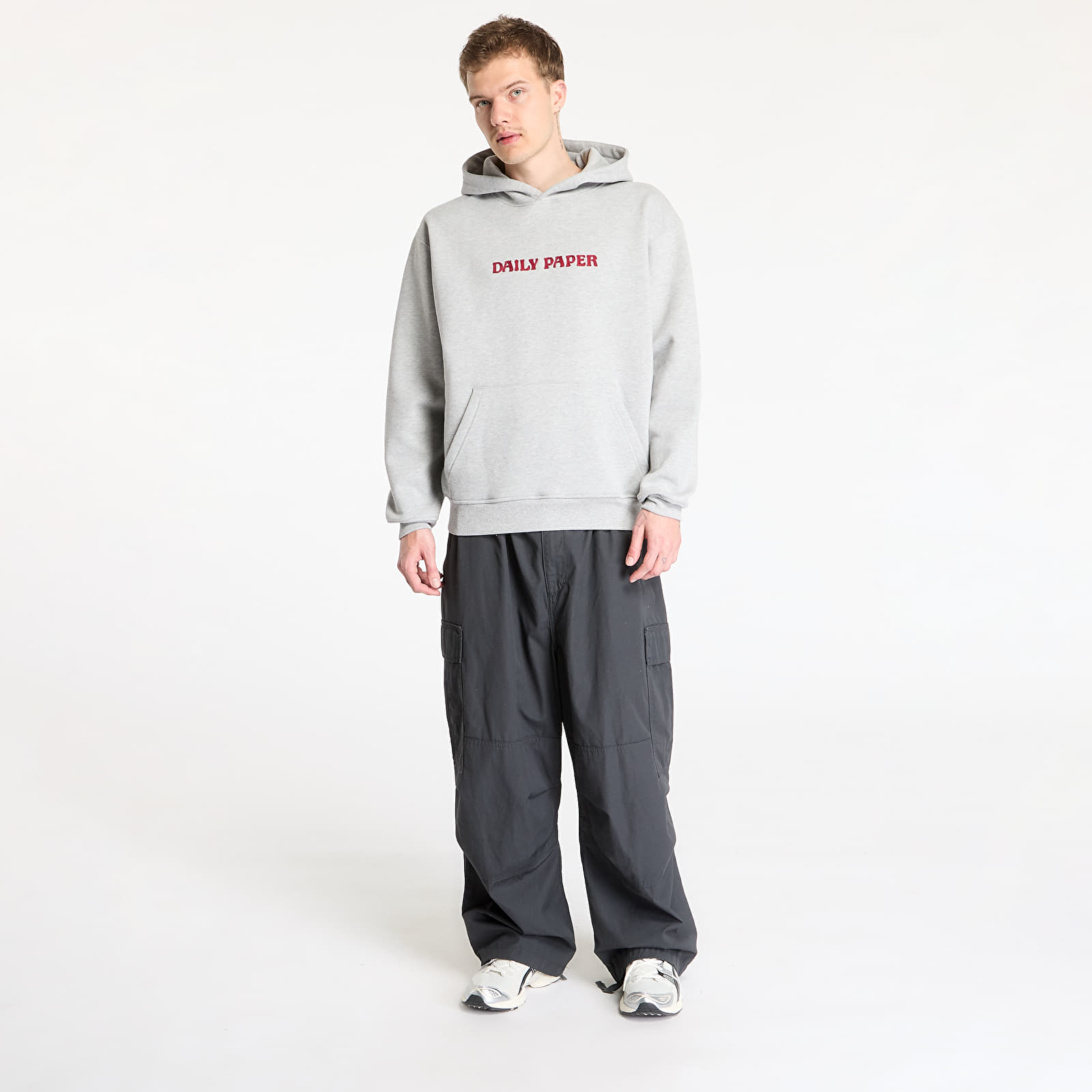 Muške majice Daily Paper Chain Stitch Oversized Hoodie Grey