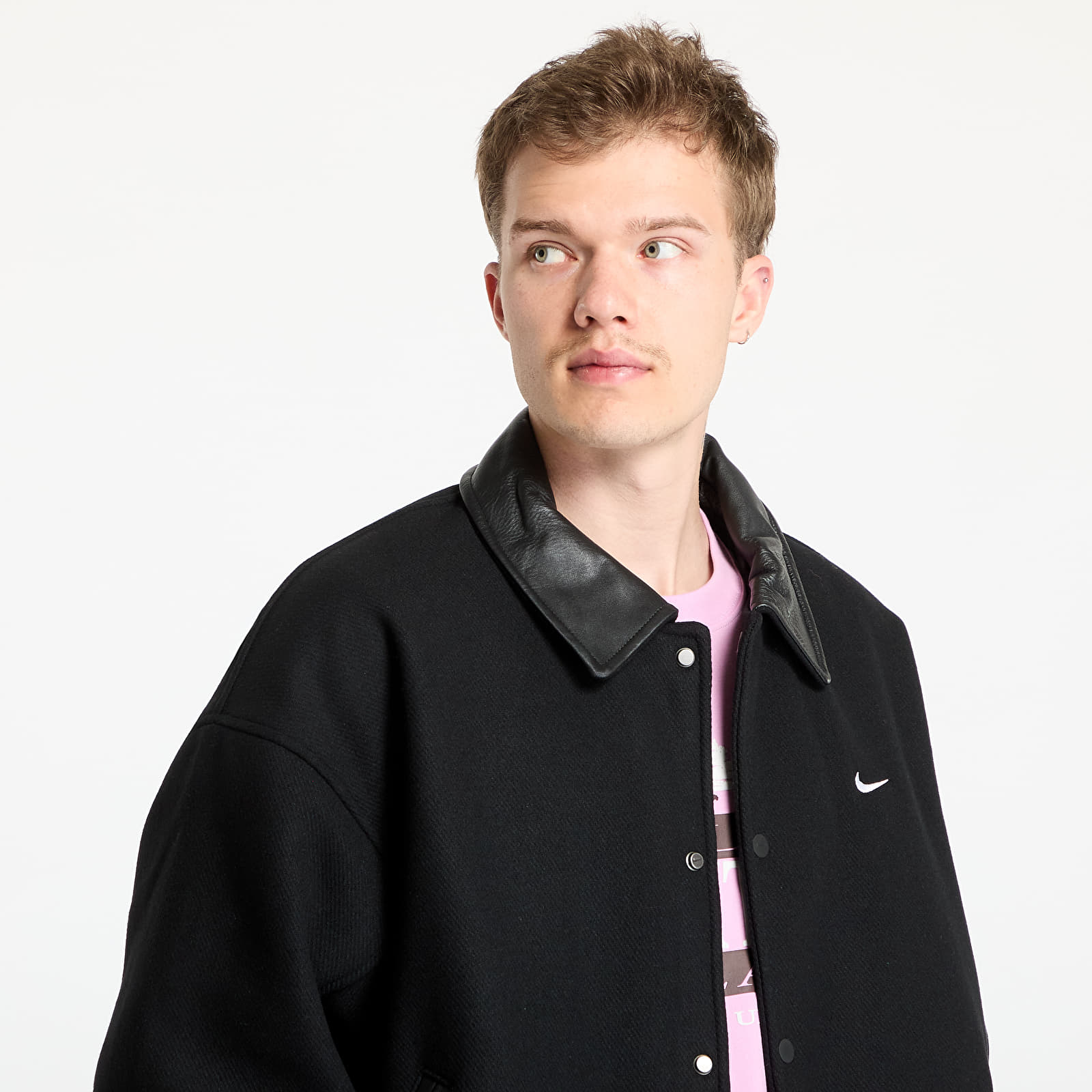 Herenjassen Nike Solo Swoosh Men's Wool Varsity Jacket Black/ Black/ Black/ White
