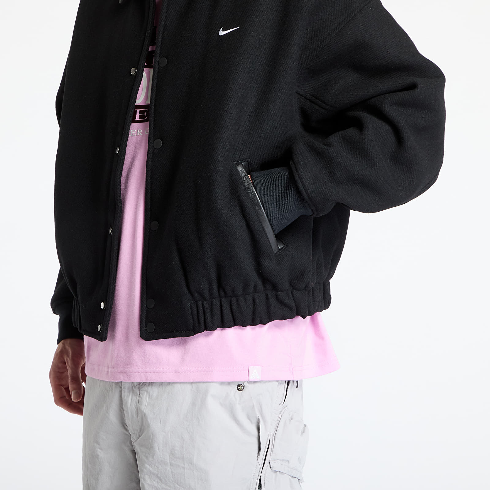 Herenjassen Nike Solo Swoosh Men's Wool Varsity Jacket Black/ Black/ Black/ White