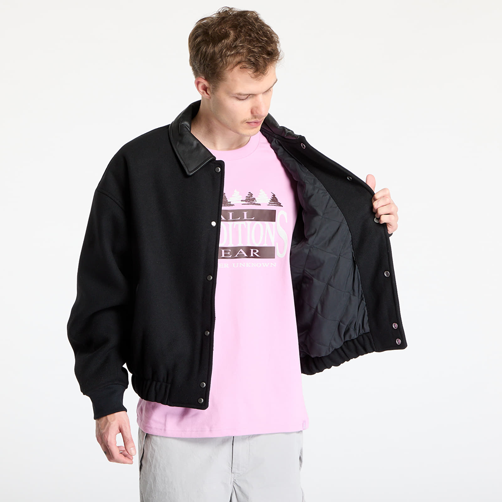 Herenjassen Nike Solo Swoosh Men's Wool Varsity Jacket Black/ Black/ Black/ White