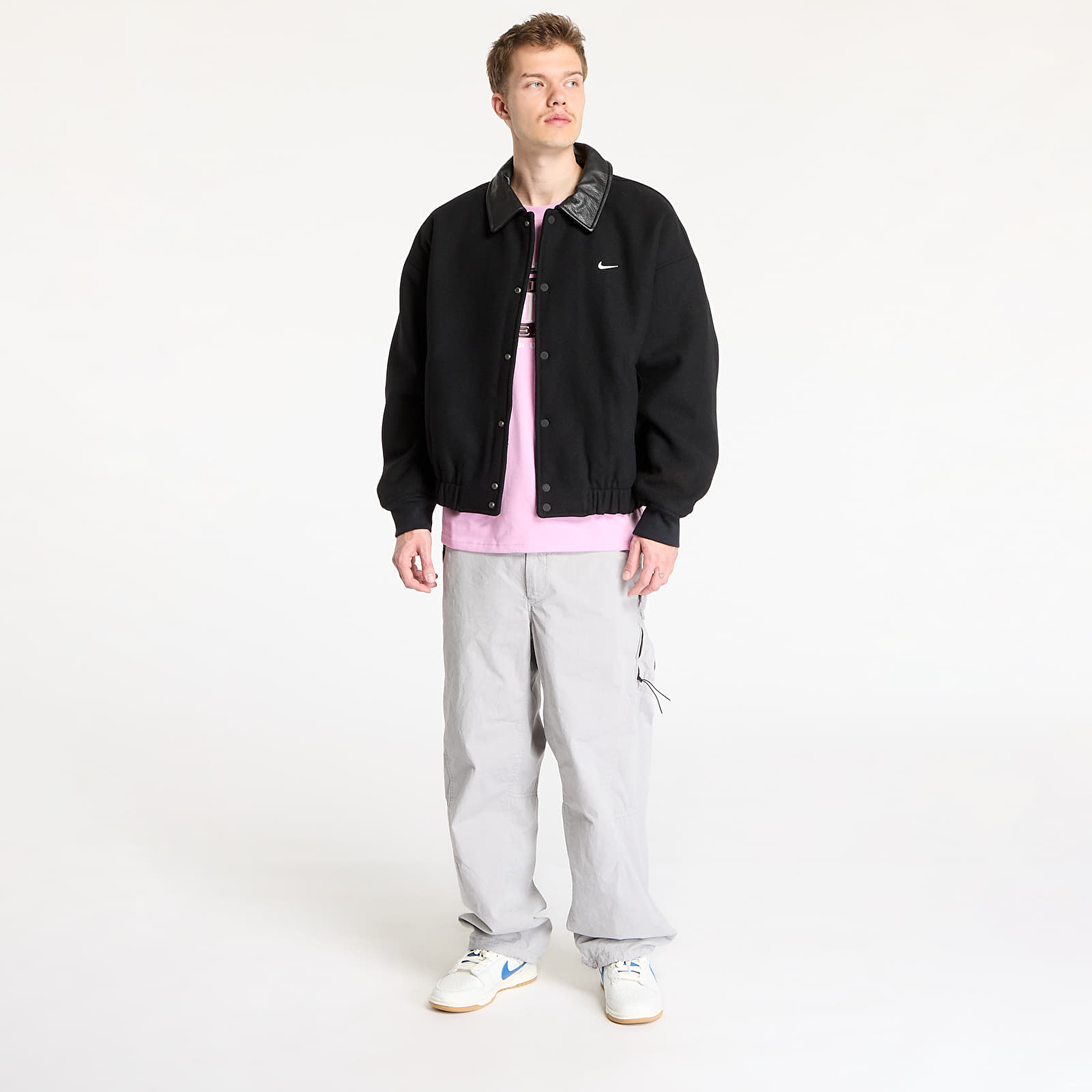 Herenjassen Nike Solo Swoosh Men's Wool Varsity Jacket Black/ Black/ Black/ White
