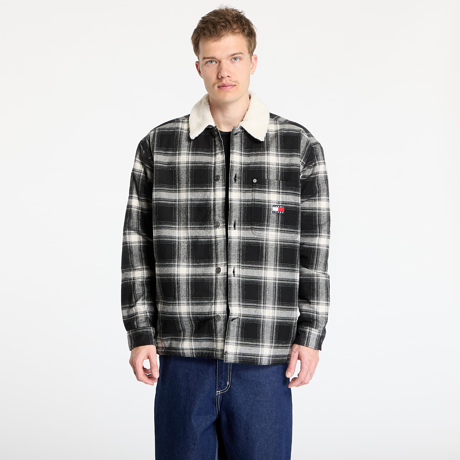 Koszule męskie Tommy Jeans Check Teddy Mix Overshirt Black