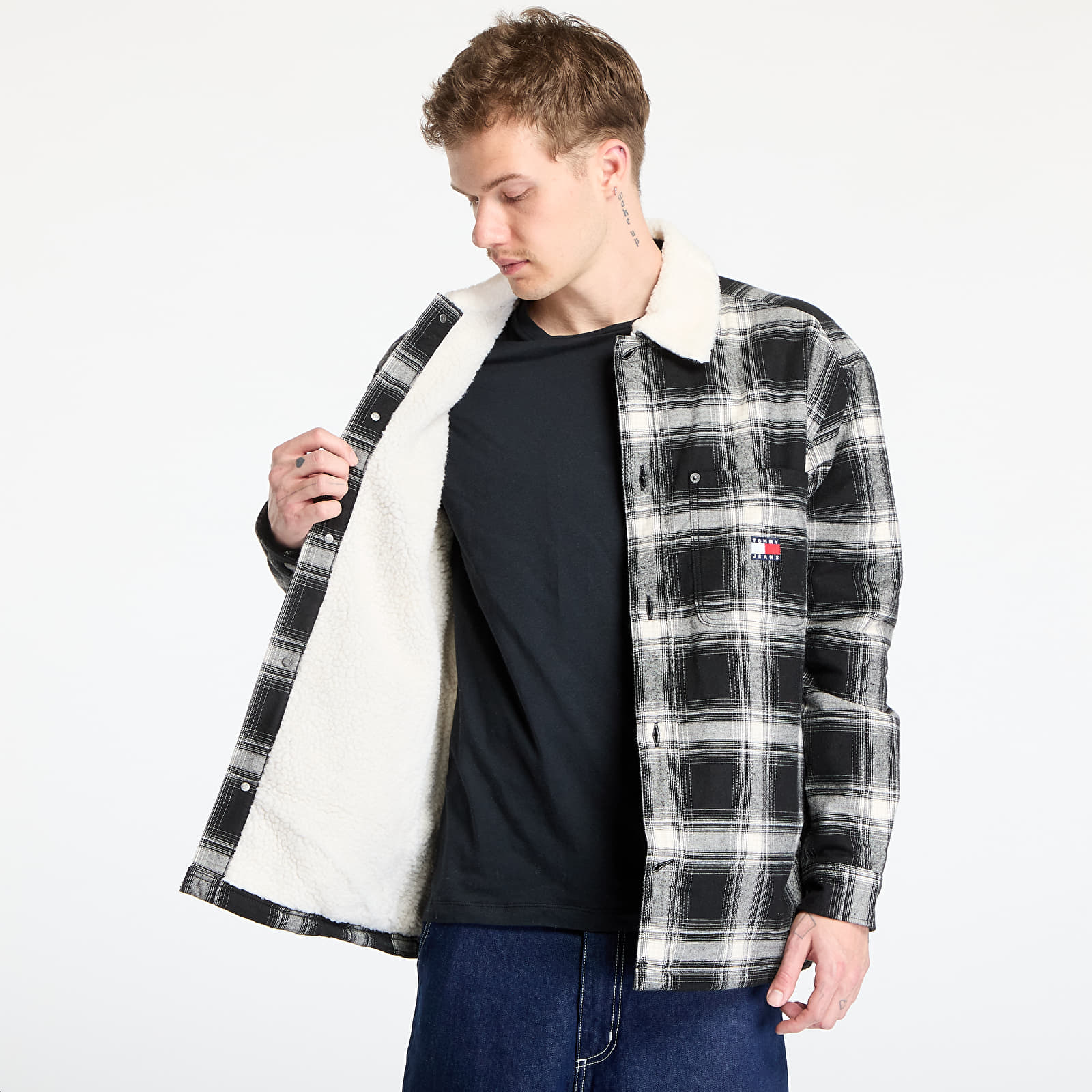 Koszule męskie Tommy Jeans Check Teddy Mix Overshirt Black