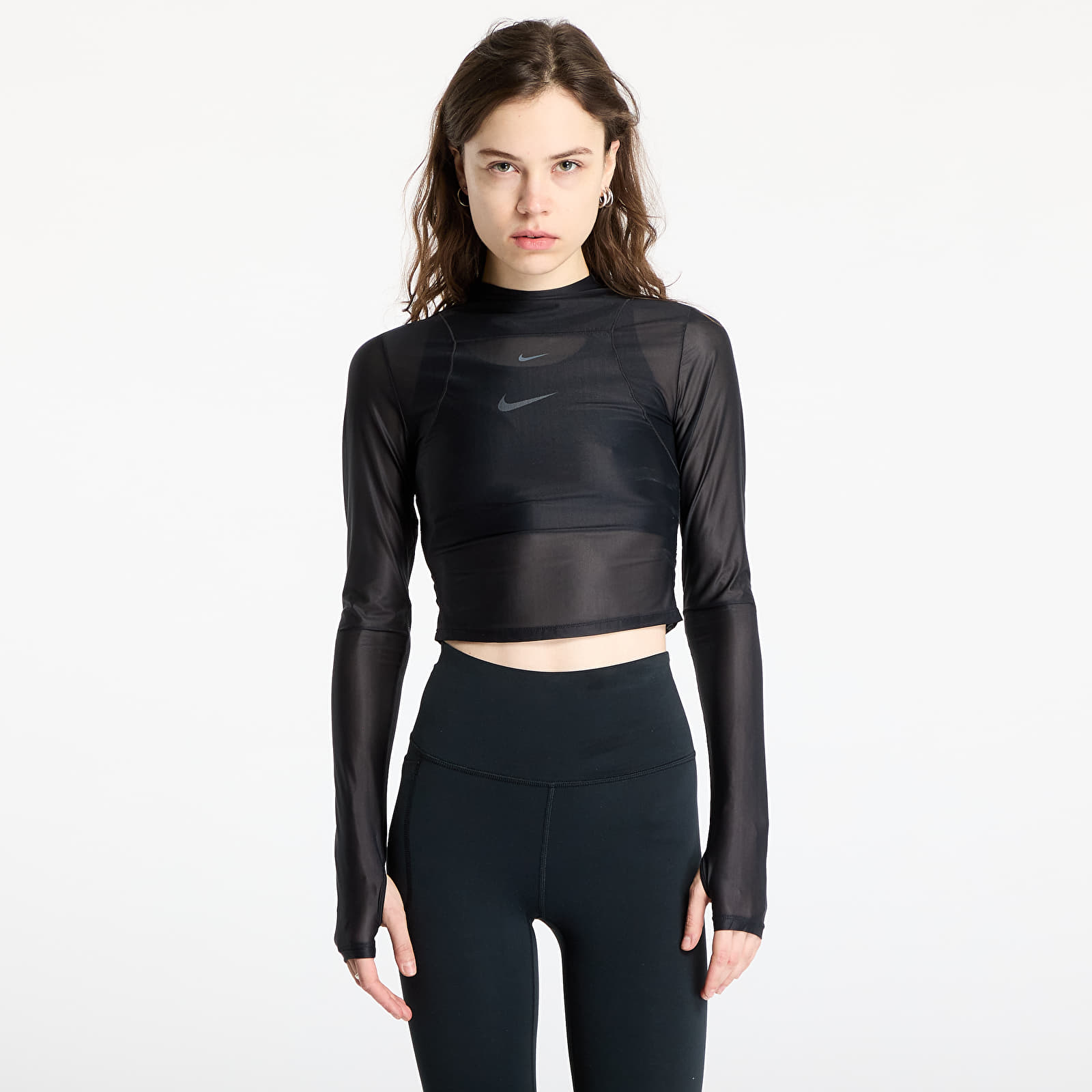 T-Shirts Frau Nike Zenvy Women's Dri-FIT Long-Sleeve Sheer Top Black/ Pcg6C