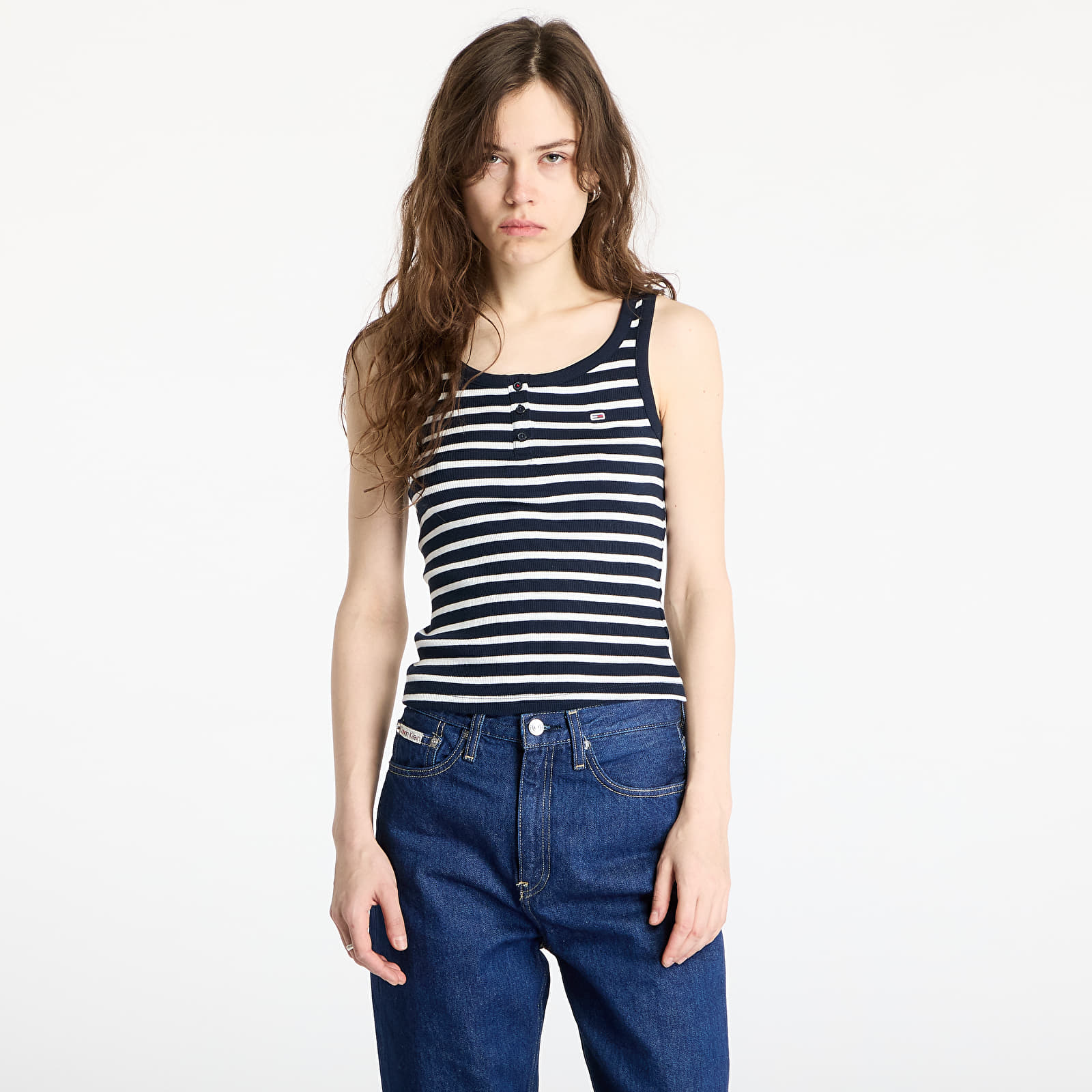 Podkoszulki damskie Tommy Jeans Slim Button Tank Blue