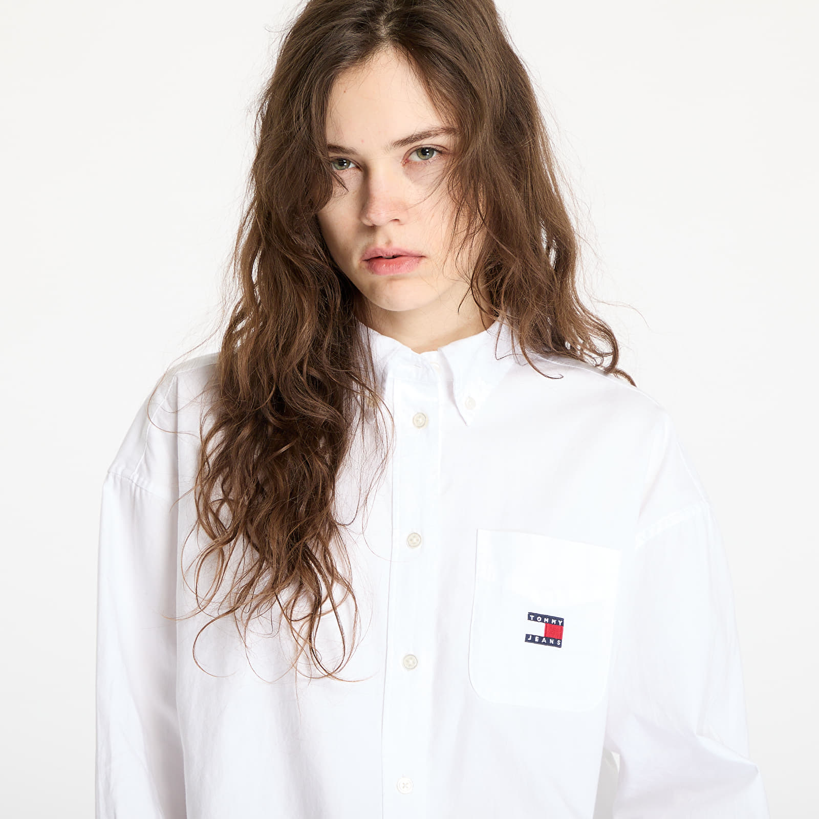 Women's Shirts Tommy Jeans Oversized Badge Oxford Shirt White