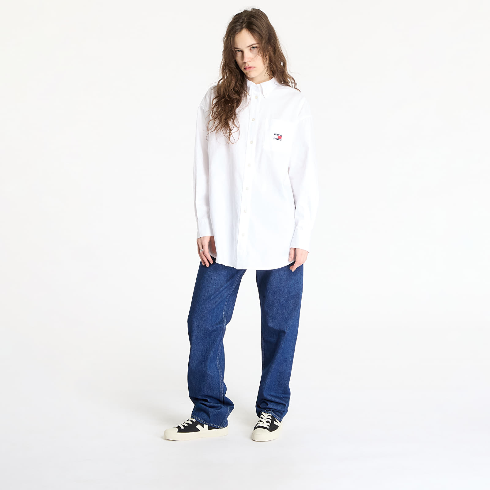 Women's Shirts Tommy Jeans Oversized Badge Oxford Shirt White