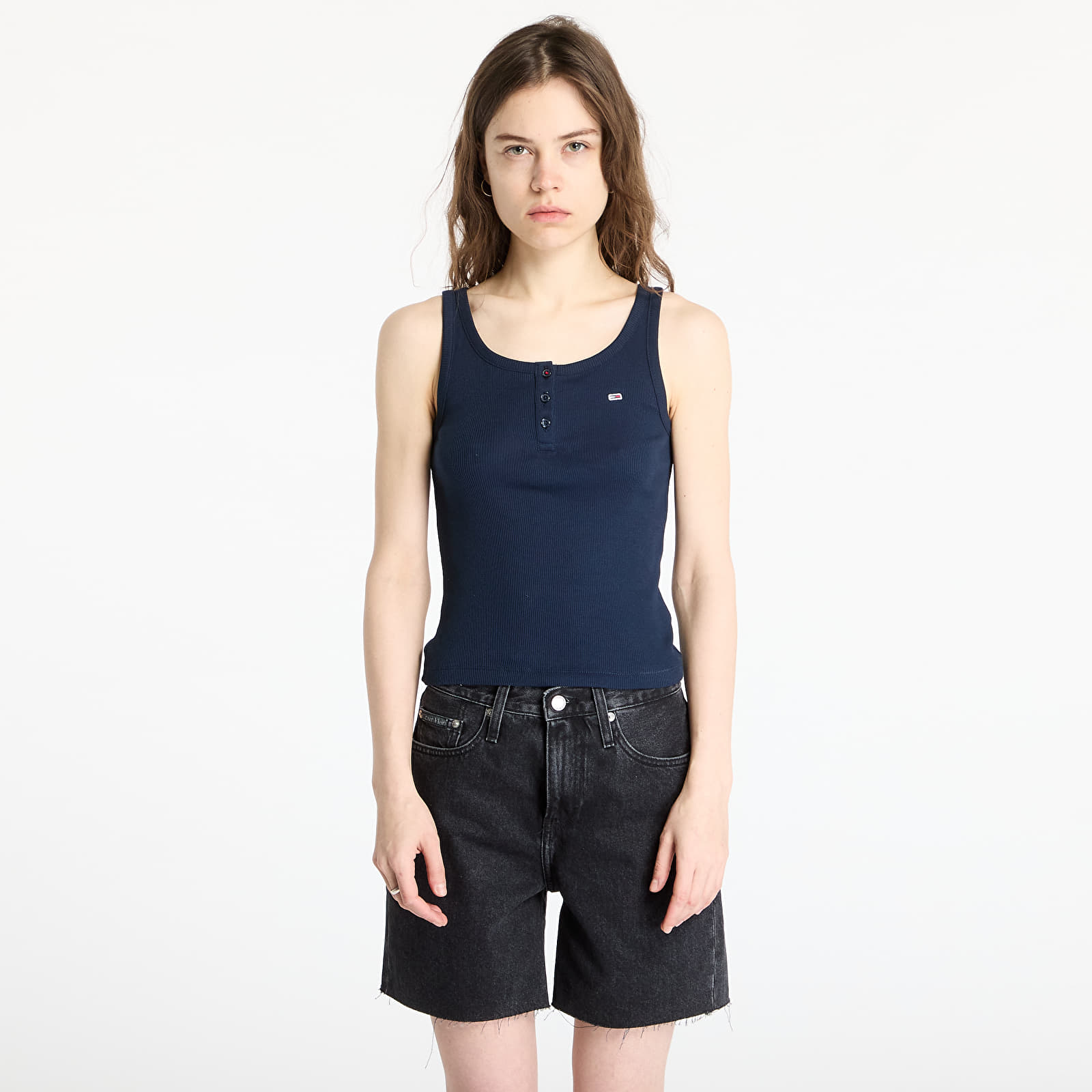 Tanktoppe til kvinder Tommy Jeans Slim Button Tank Blue