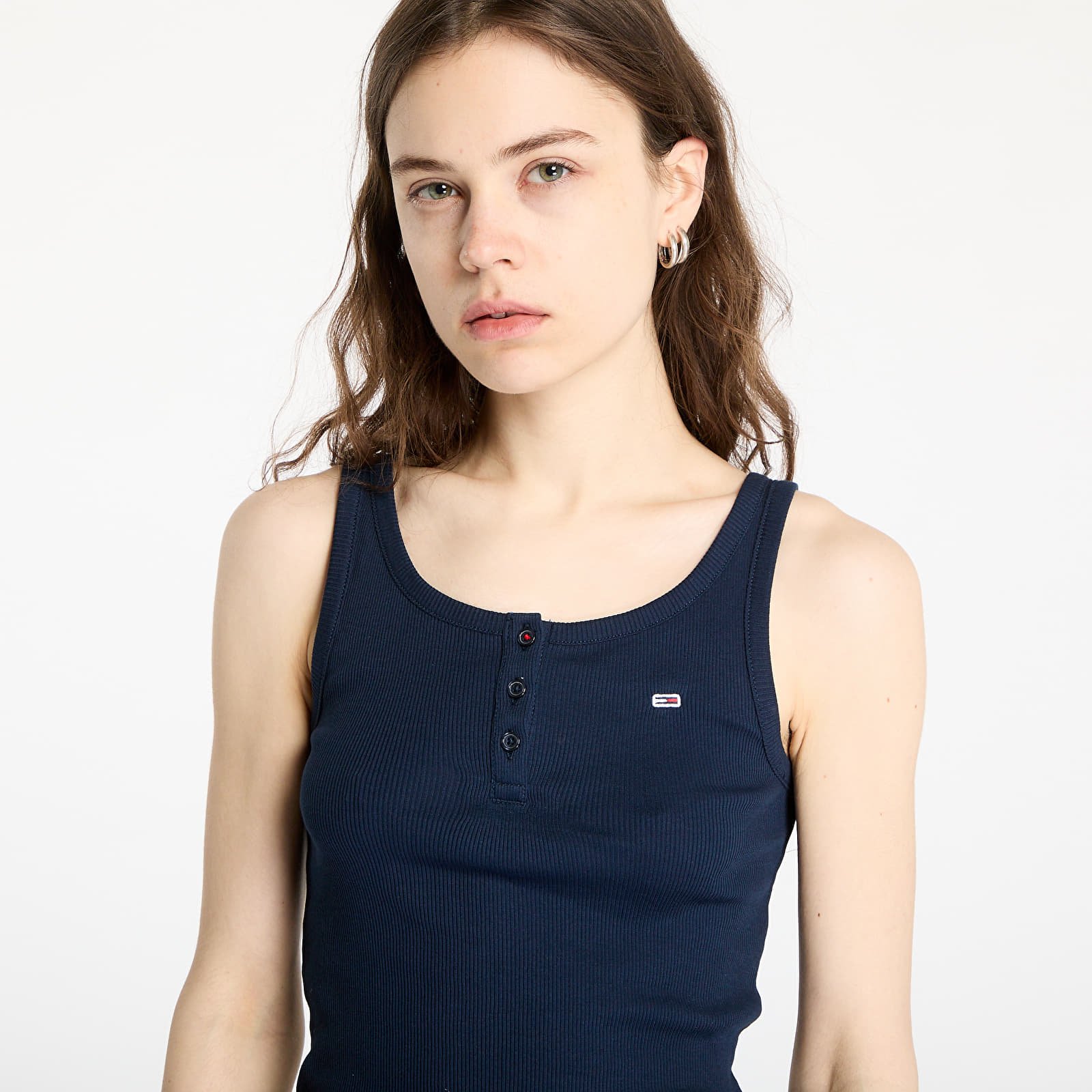 Tanktoppe til kvinder Tommy Jeans Slim Button Tank Blue