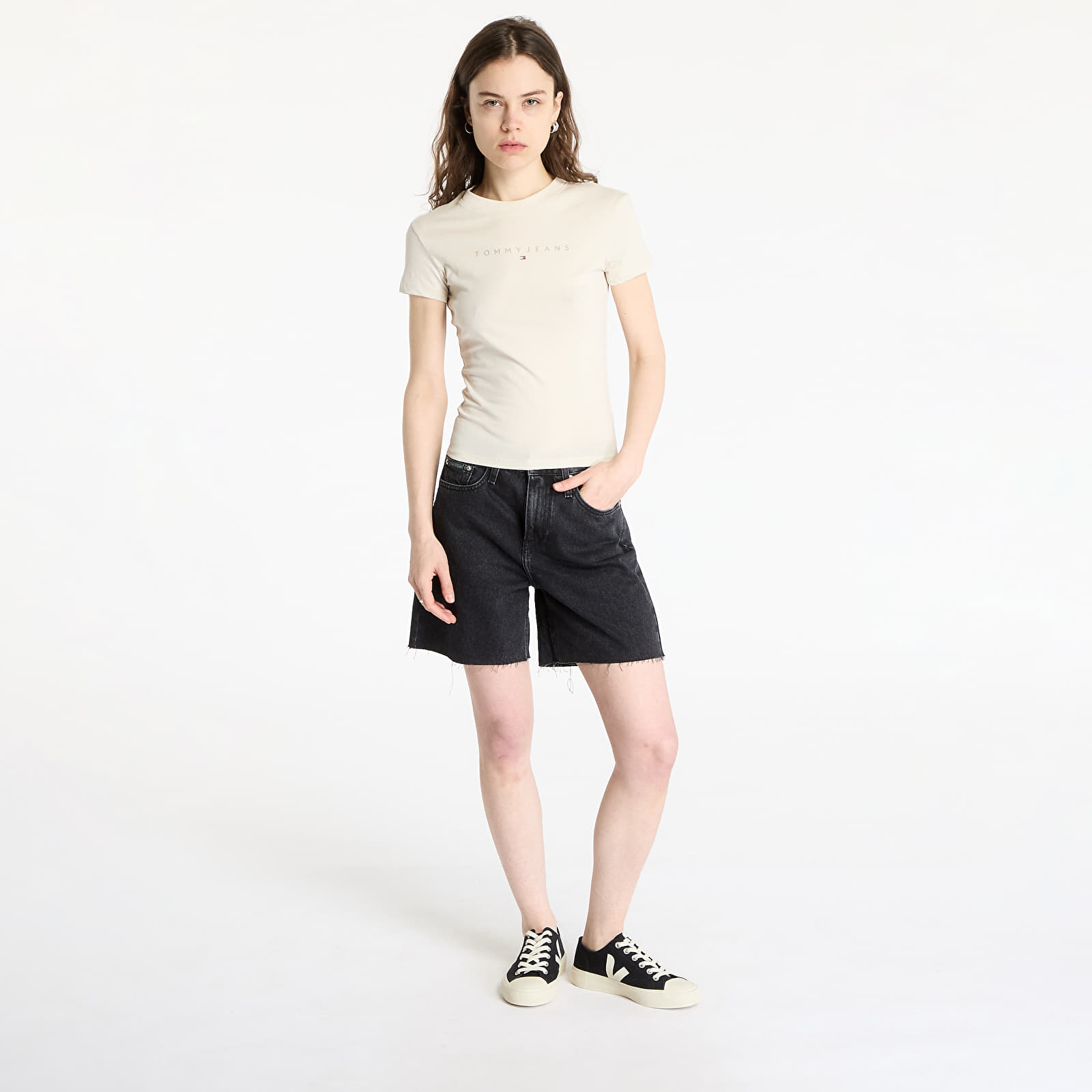 Women's T-shirts Tommy Jeans Slim Tonal Linear Tee Beige