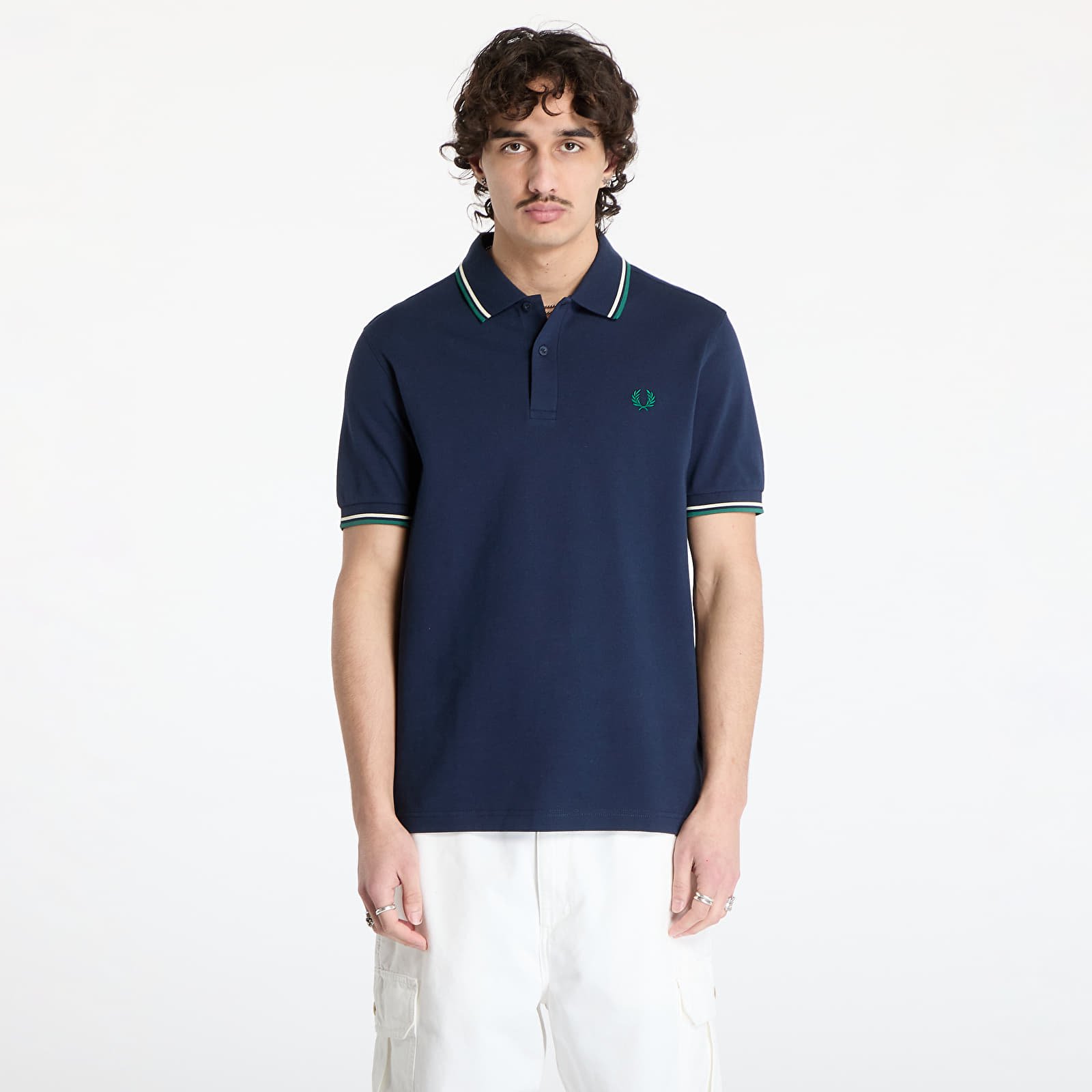 Camisetas FRED PERRY Twin Tipped Fred Perry Shirt Dark Carbon/ Light Ecru/ Label Green