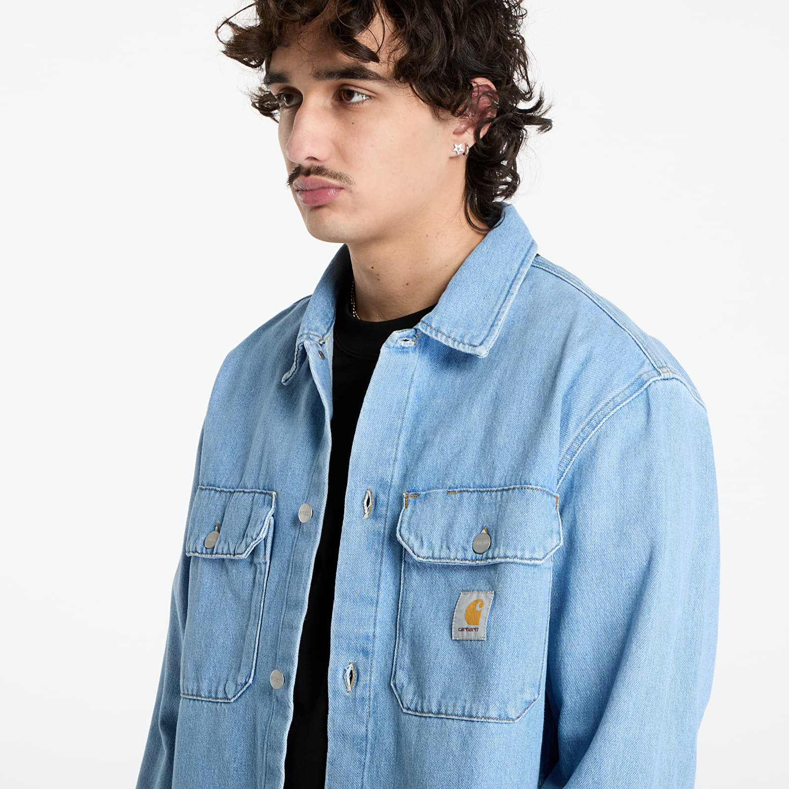 Pánske košele Carhartt WIP Harvey Shirt Jac UNISEX Blue Dark Bleached