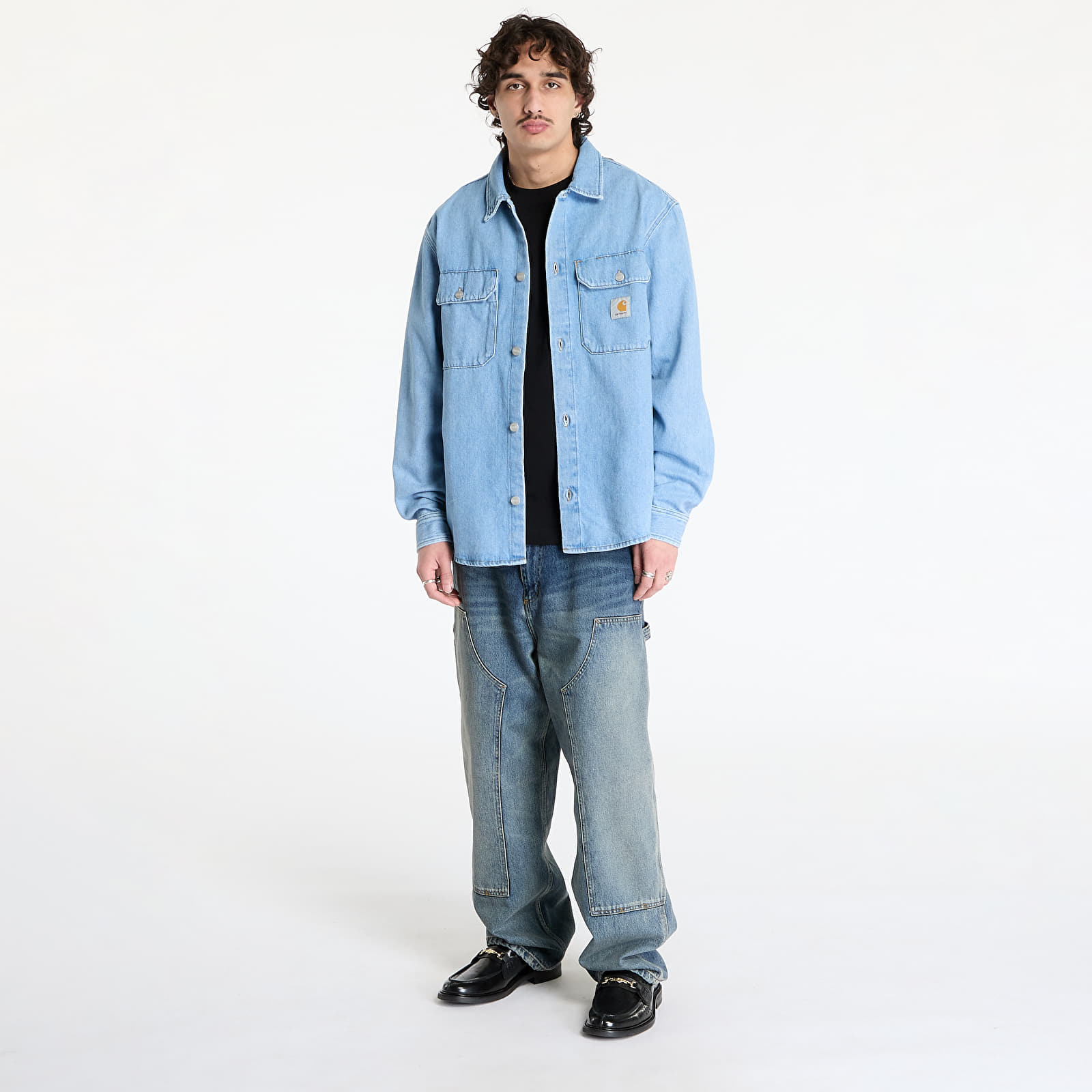 Pánske košele Carhartt WIP Harvey Shirt Jac UNISEX Blue Dark Bleached