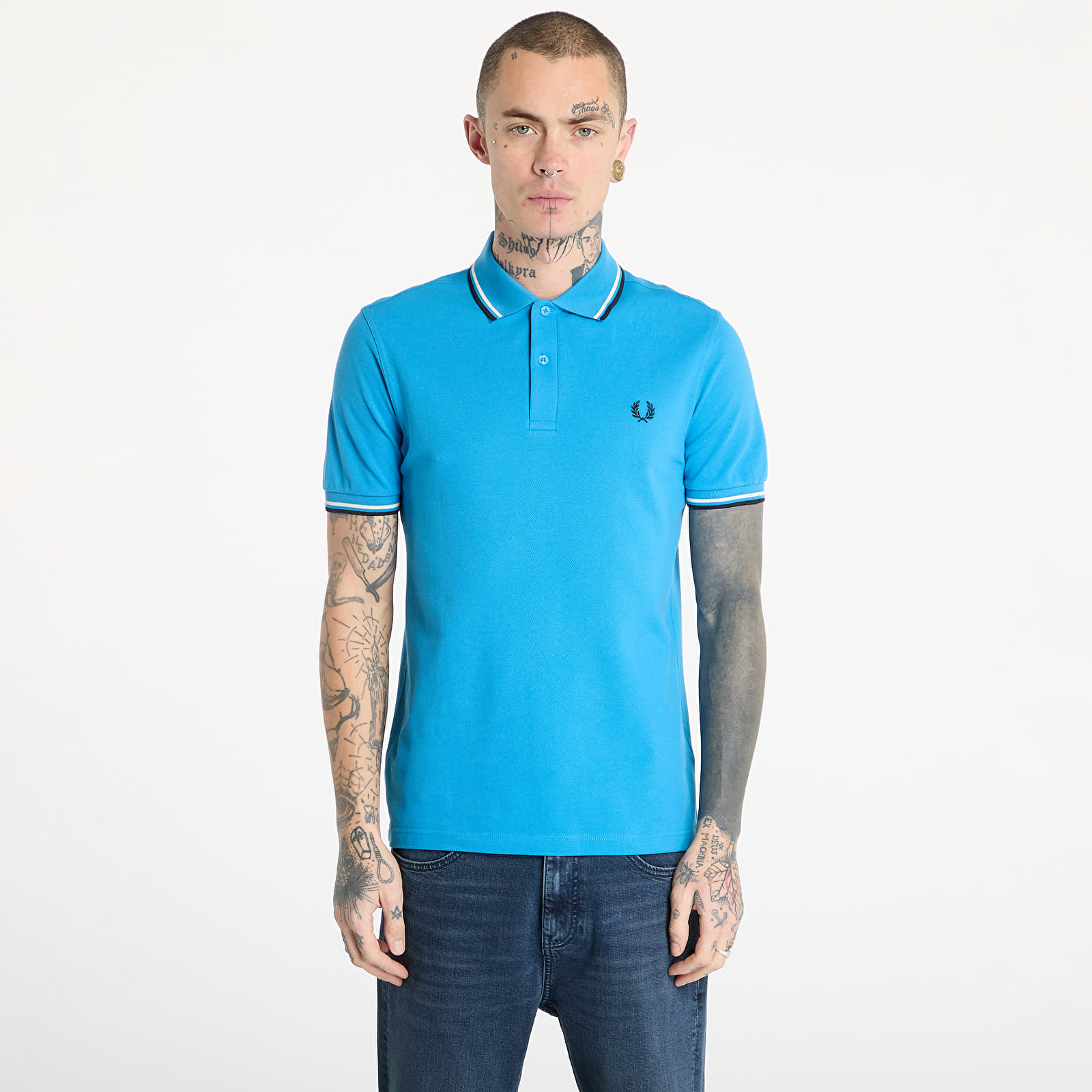 Men's T-shirts FRED PERRY Twin Tipped Fred Perry Shirt Court Blue/ Ecru/ Navy