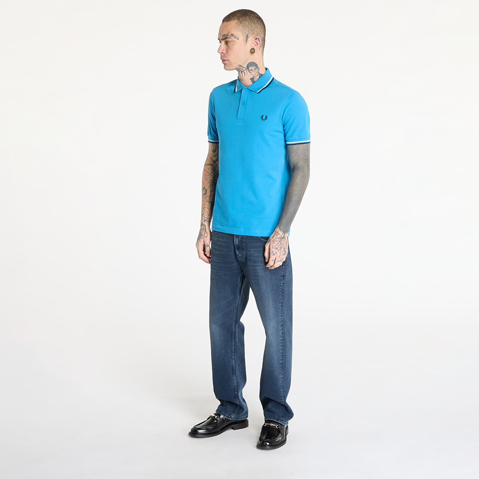 Men's T-shirts FRED PERRY Twin Tipped Fred Perry Shirt Court Blue/ Ecru/ Navy