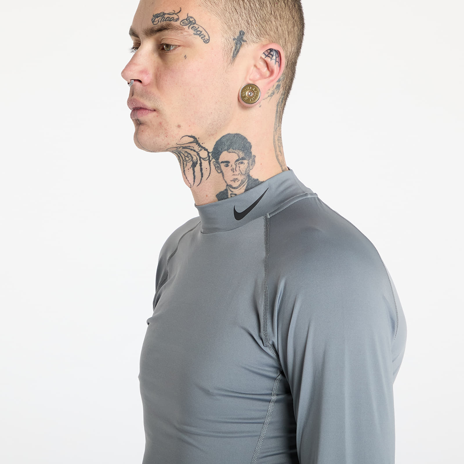 T-shirts för män Nike Pro Men's Dri-FIT Fitness Mock-Neck Long-Sleeve Top Smoke Grey/ Black