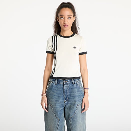 Tricou adidas Knitted 3 Stripe Short Tee Cream White
