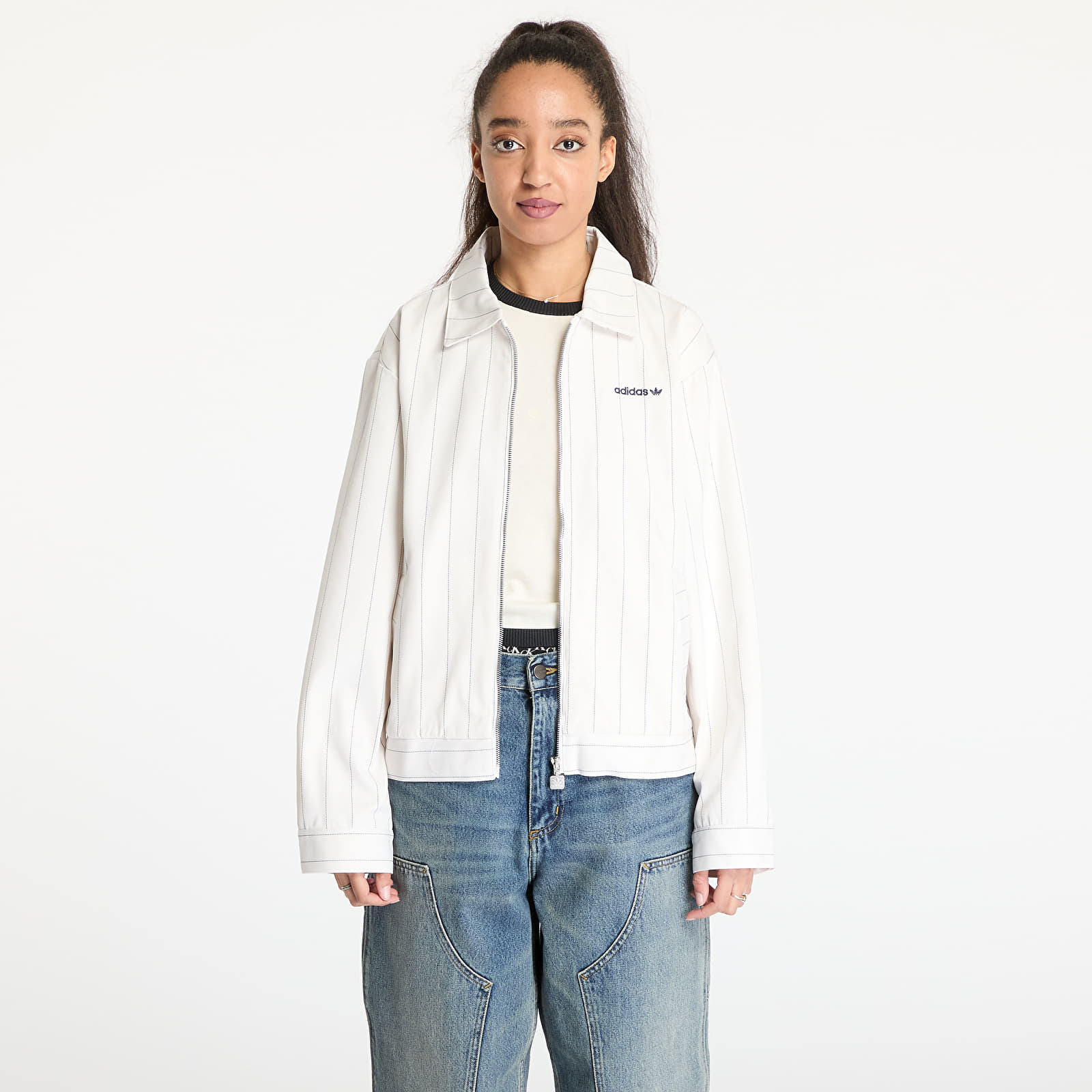 Naiste jakid adidas Pinstripe Harrington Jacket White/ Off White/ Night Indigo