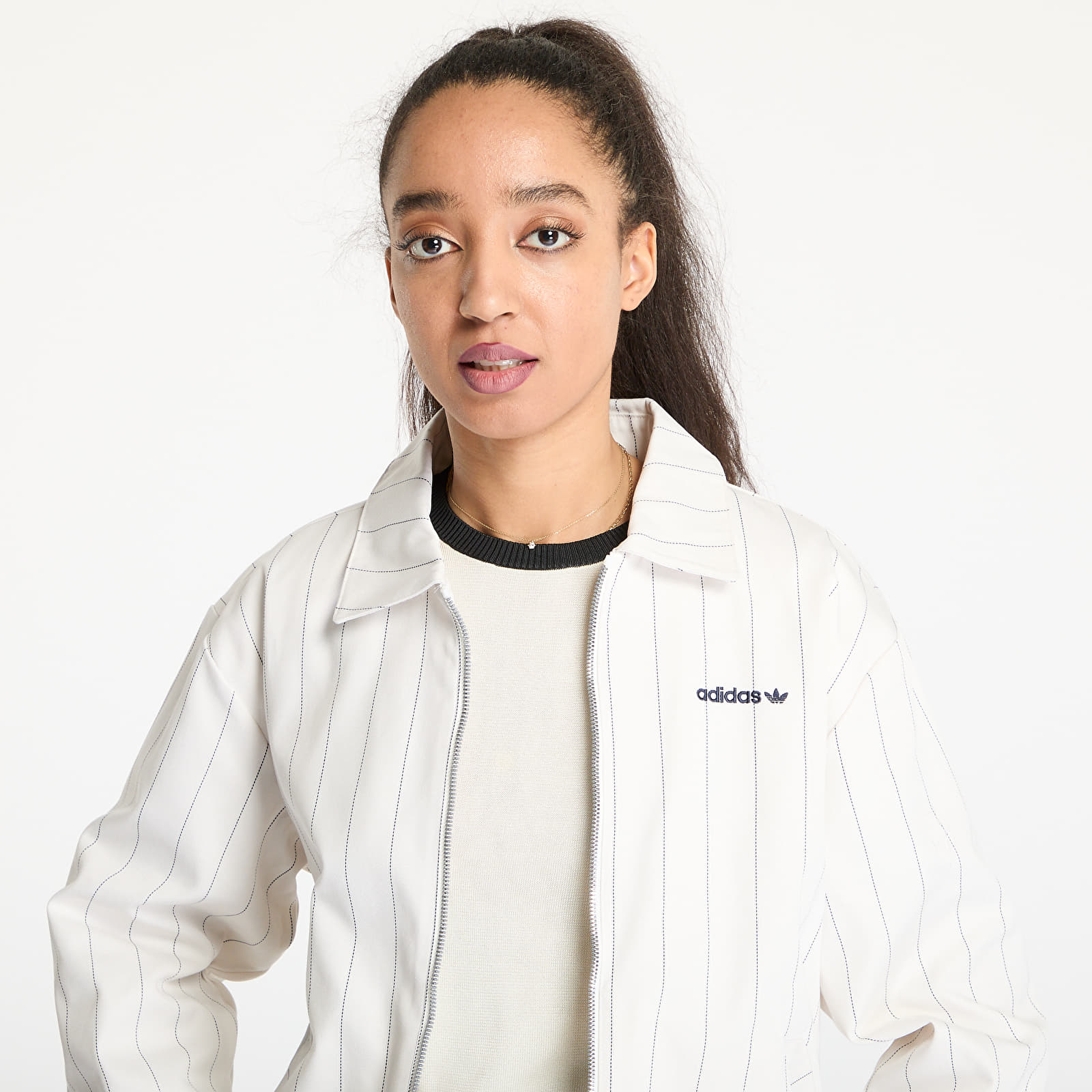Naiste jakid adidas Pinstripe Harrington Jacket White/ Off White/ Night Indigo