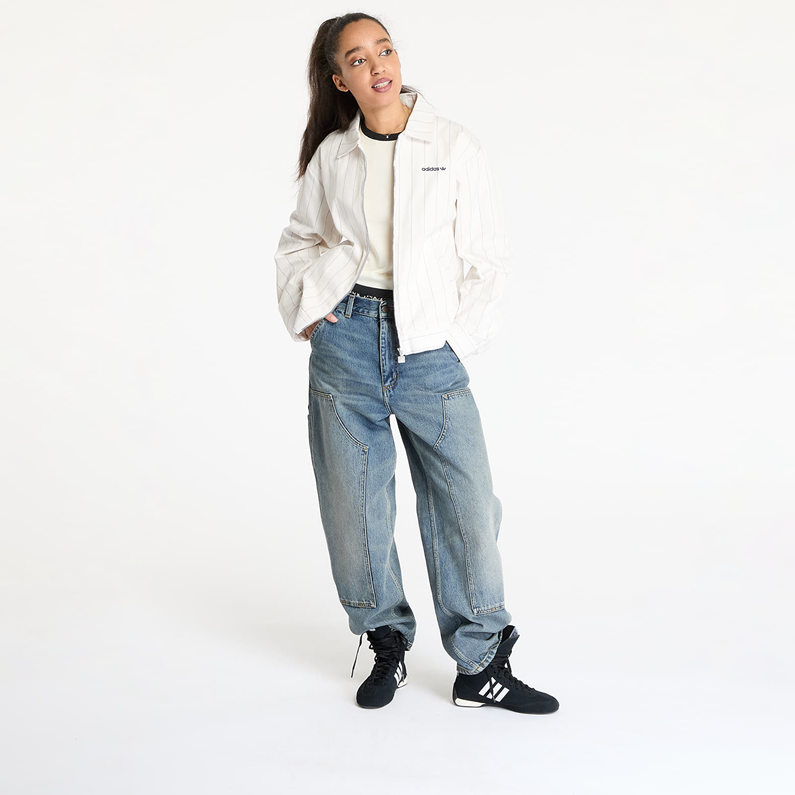 Naiste jakid adidas Pinstripe Harrington Jacket White/ Off White/ Night Indigo
