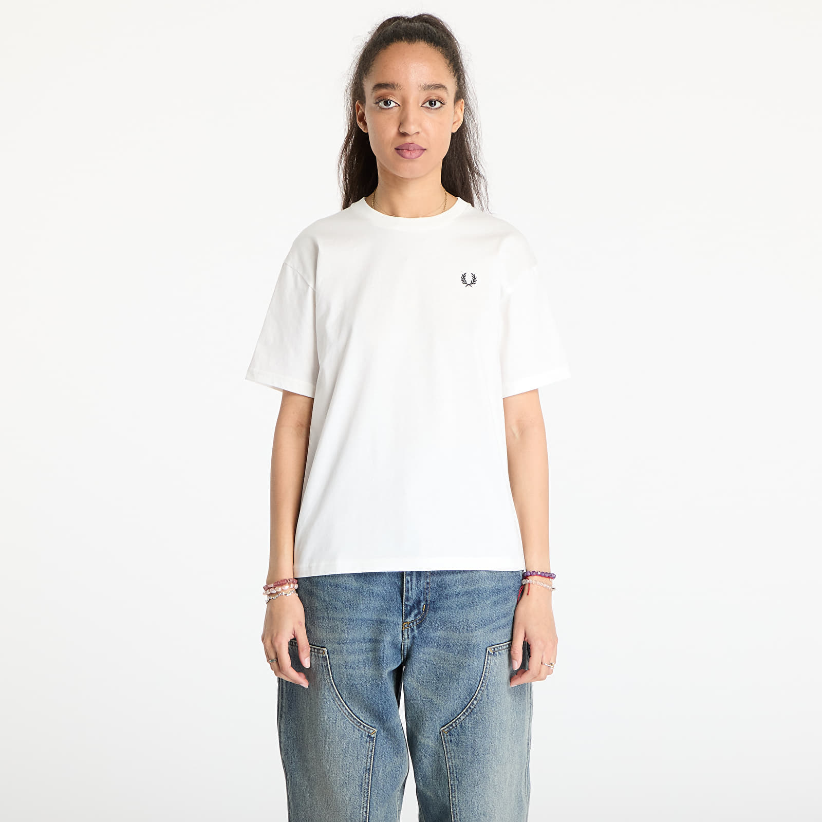 Tricouri pentru femei FRED PERRY Crew Neck T-Shirt Snow White