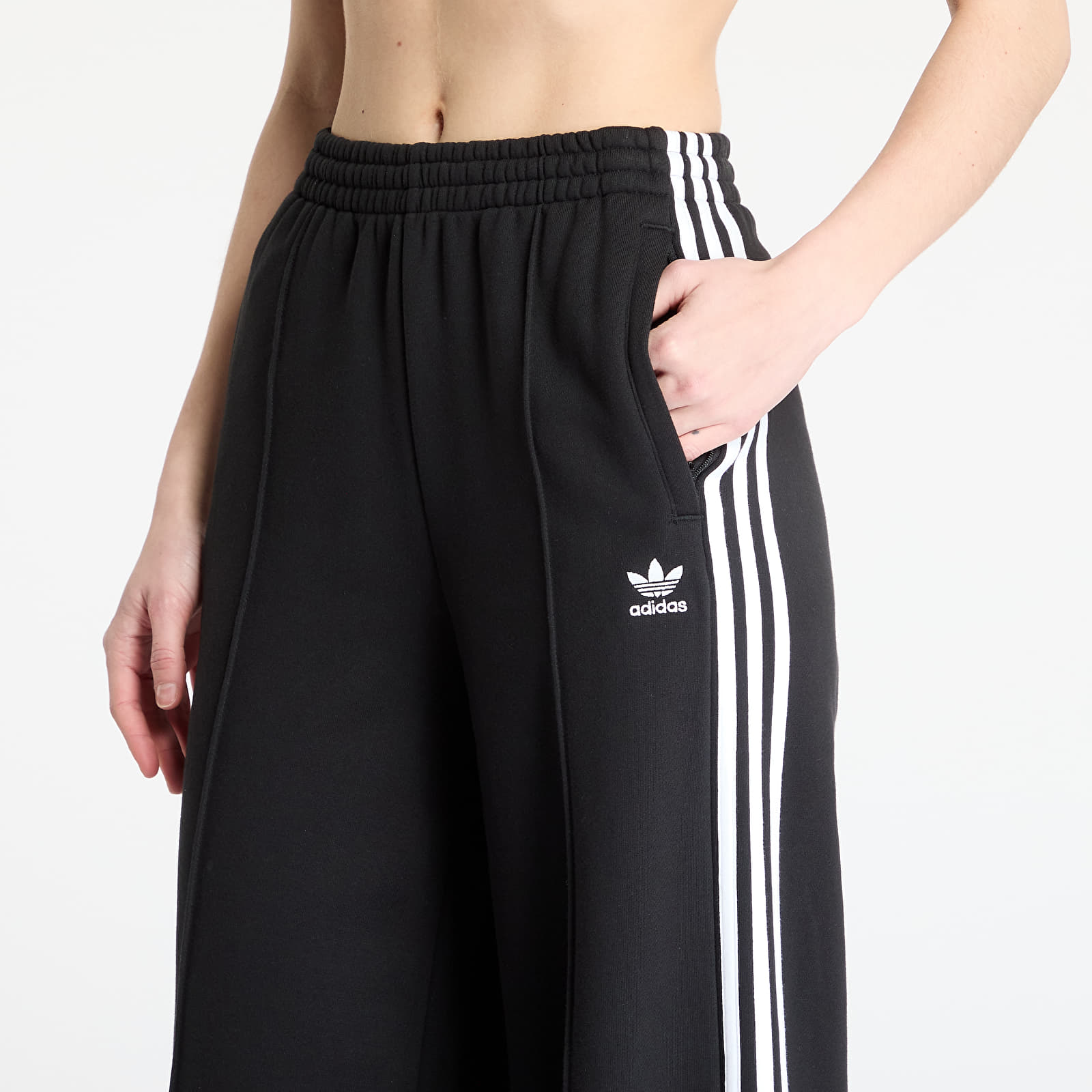 Joggingbukser til kvinder adidas 3 Stripes Wide Leg Loose French Terry Pant Black