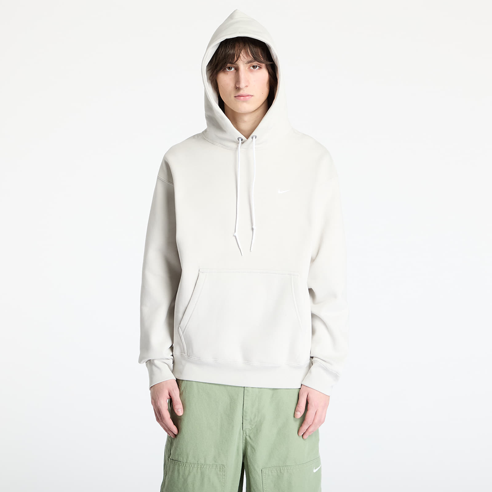 Hanorac Nike Solo Swoosh Mens Fleece Pullover Hoodie Light Bone/ White M