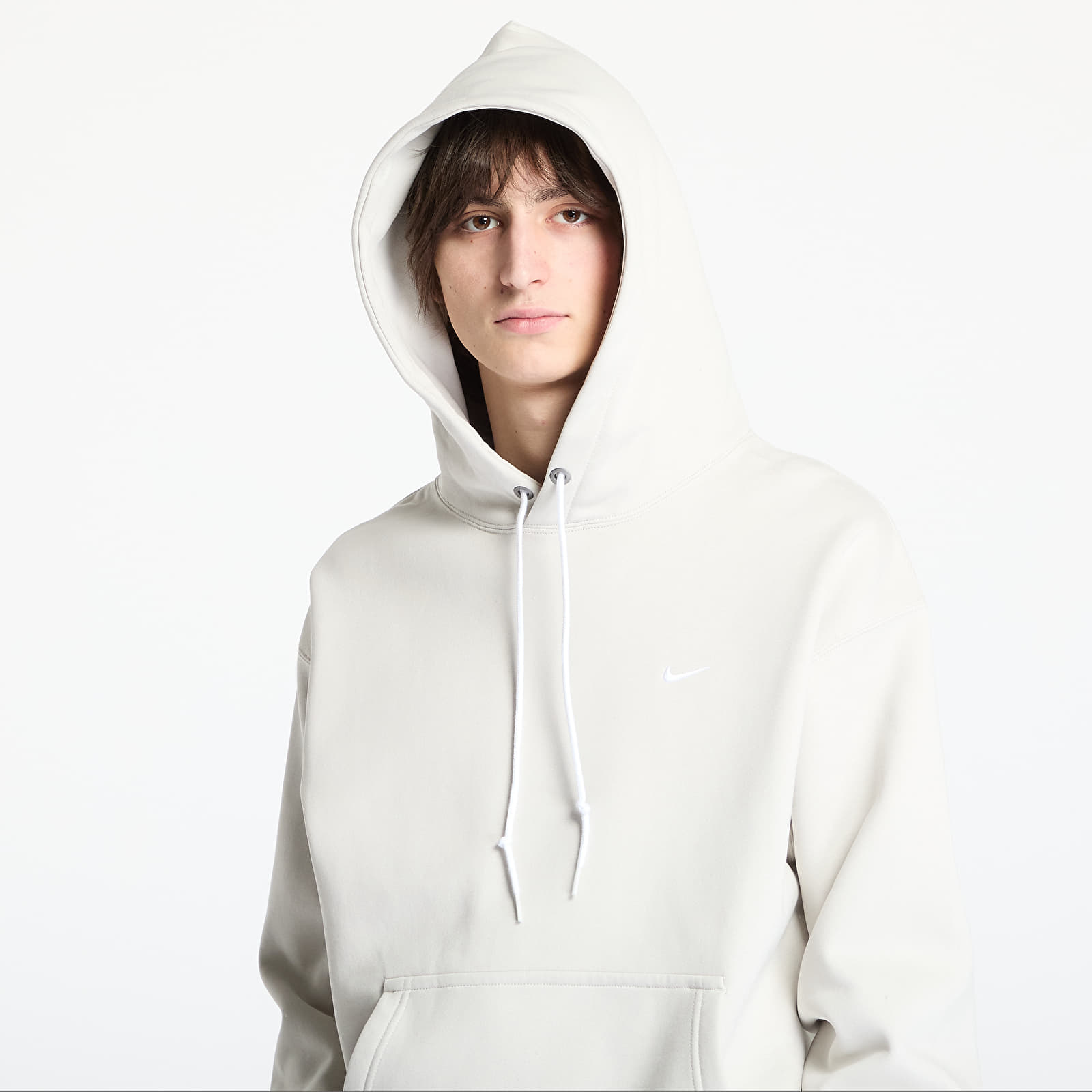 Bluzy Nike Solo Swoosh Men's Fleece Pullover Hoodie Light Bone/ White