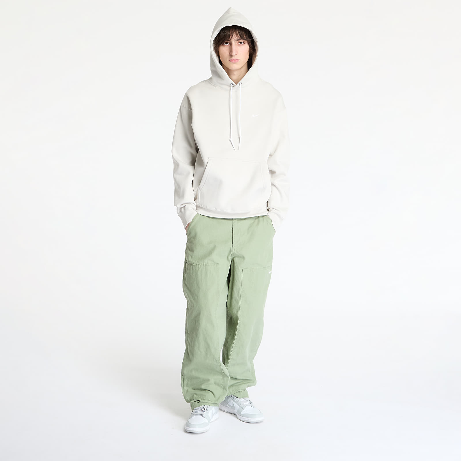 Bluzy Nike Solo Swoosh Men's Fleece Pullover Hoodie Light Bone/ White
