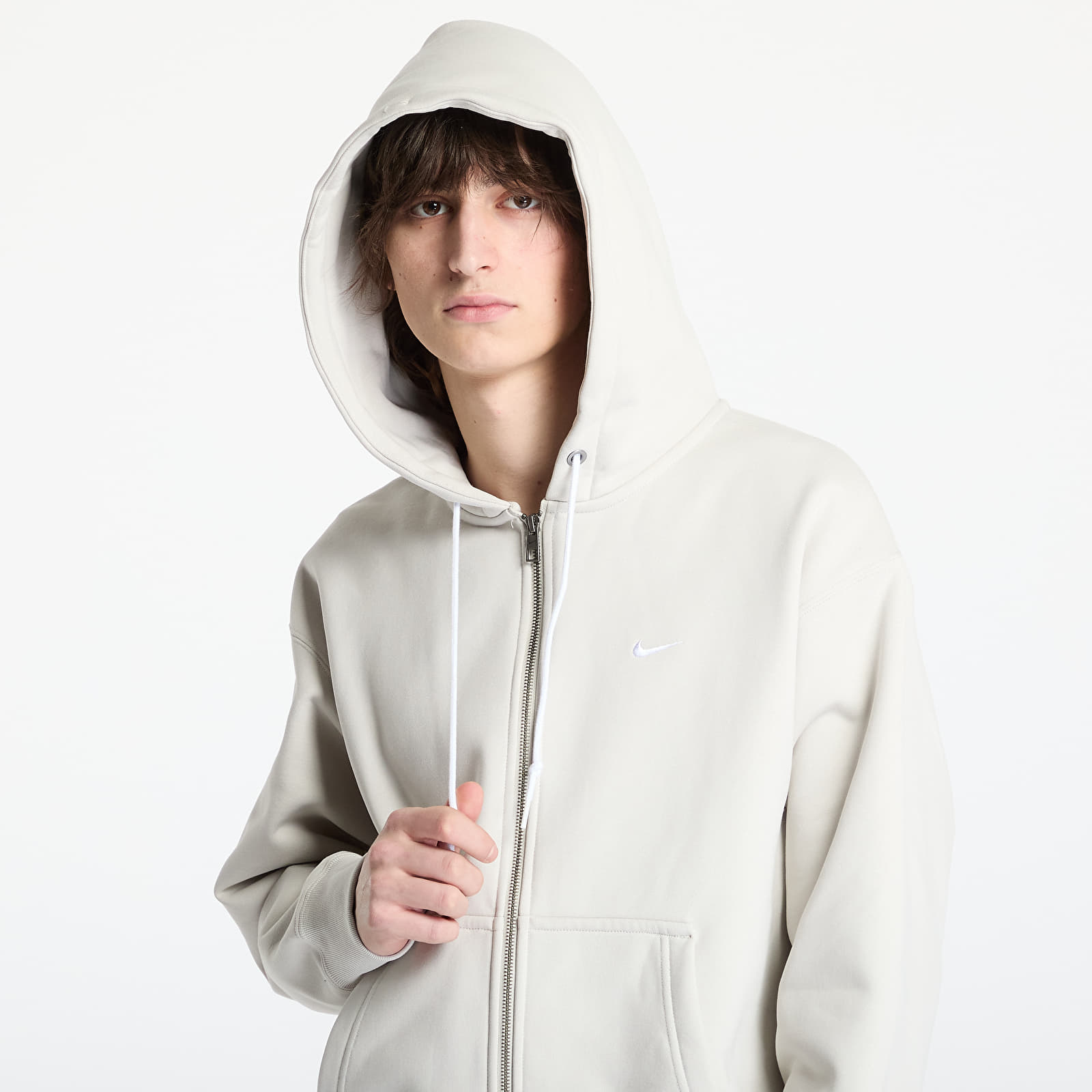 Sudaderas Nike Solo Swoosh Men's Full-Zip Hoodie Light Bone/ White