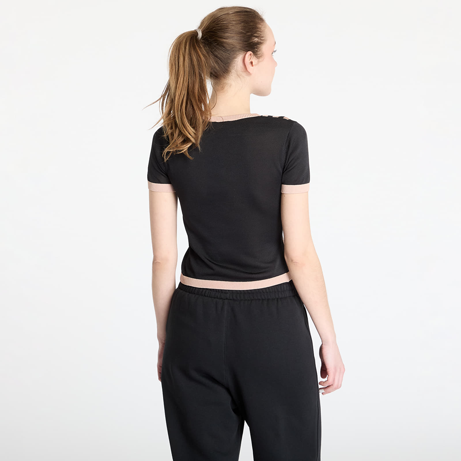 Naisten T-paidat adidas Knitted 3 Stripe Short Tee Black