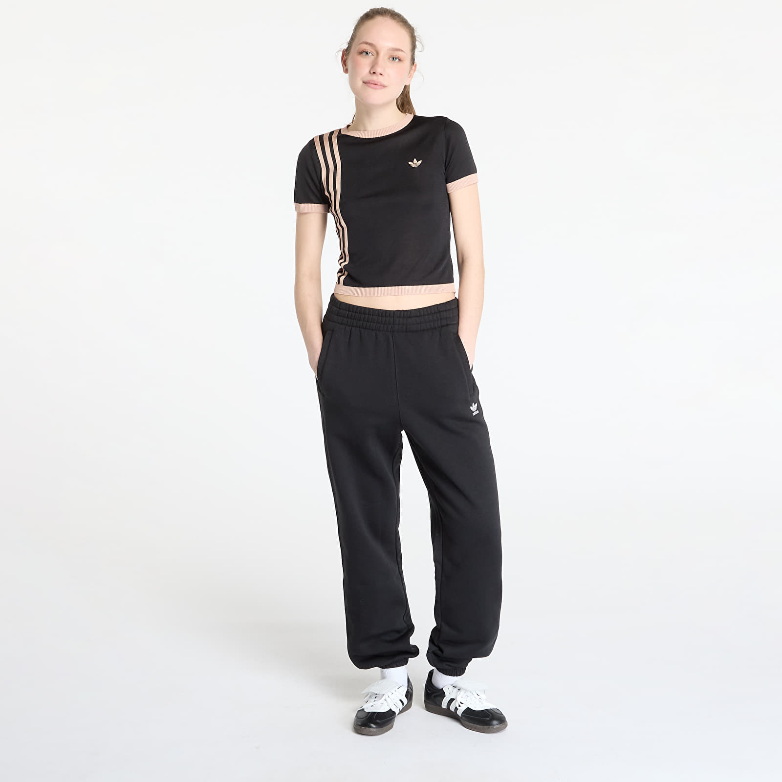 Naisten T-paidat adidas Knitted 3 Stripe Short Tee Black